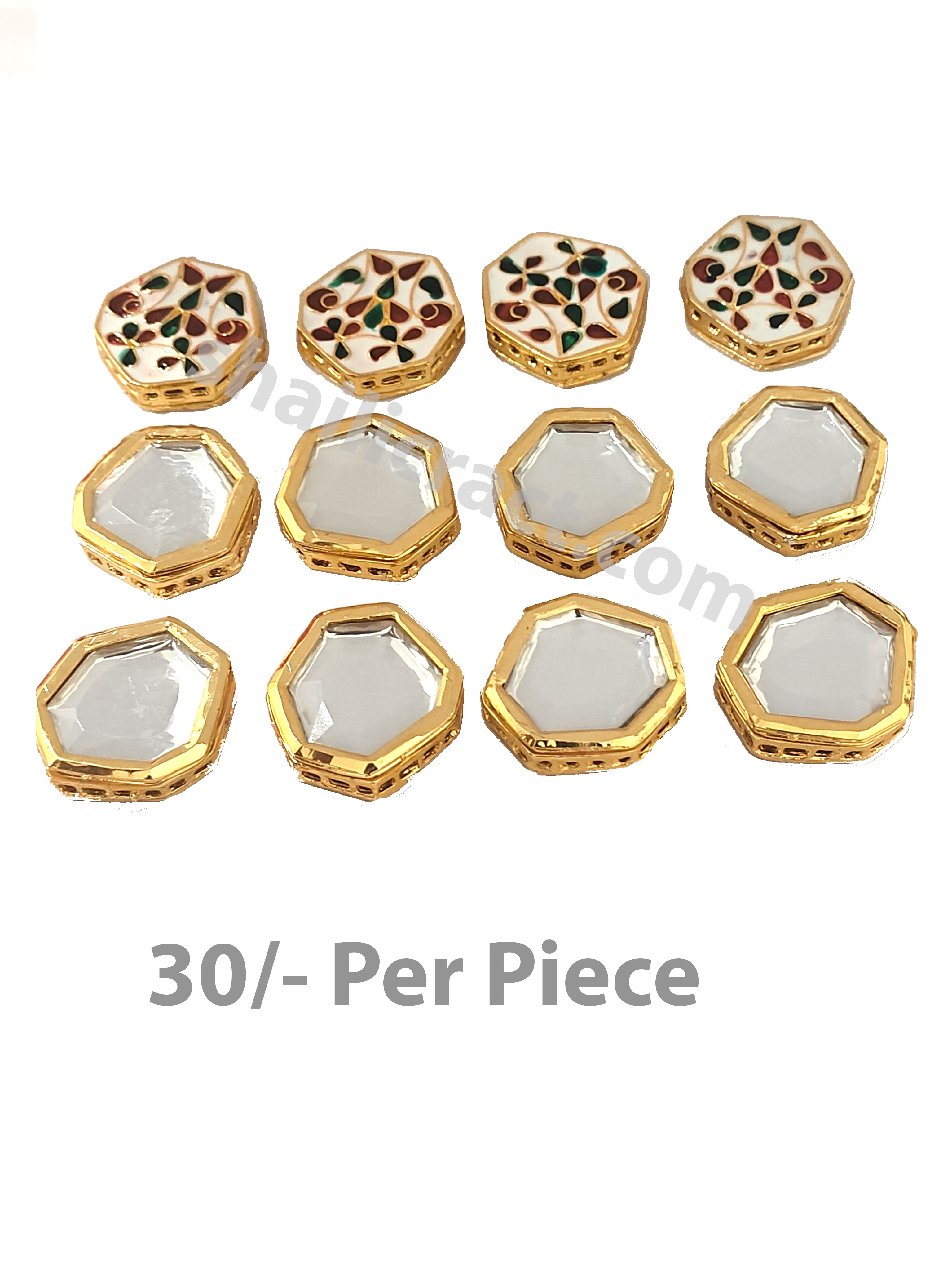10 Pieces, 23x29mm, Kundan Connectors Golden - for jewellery making