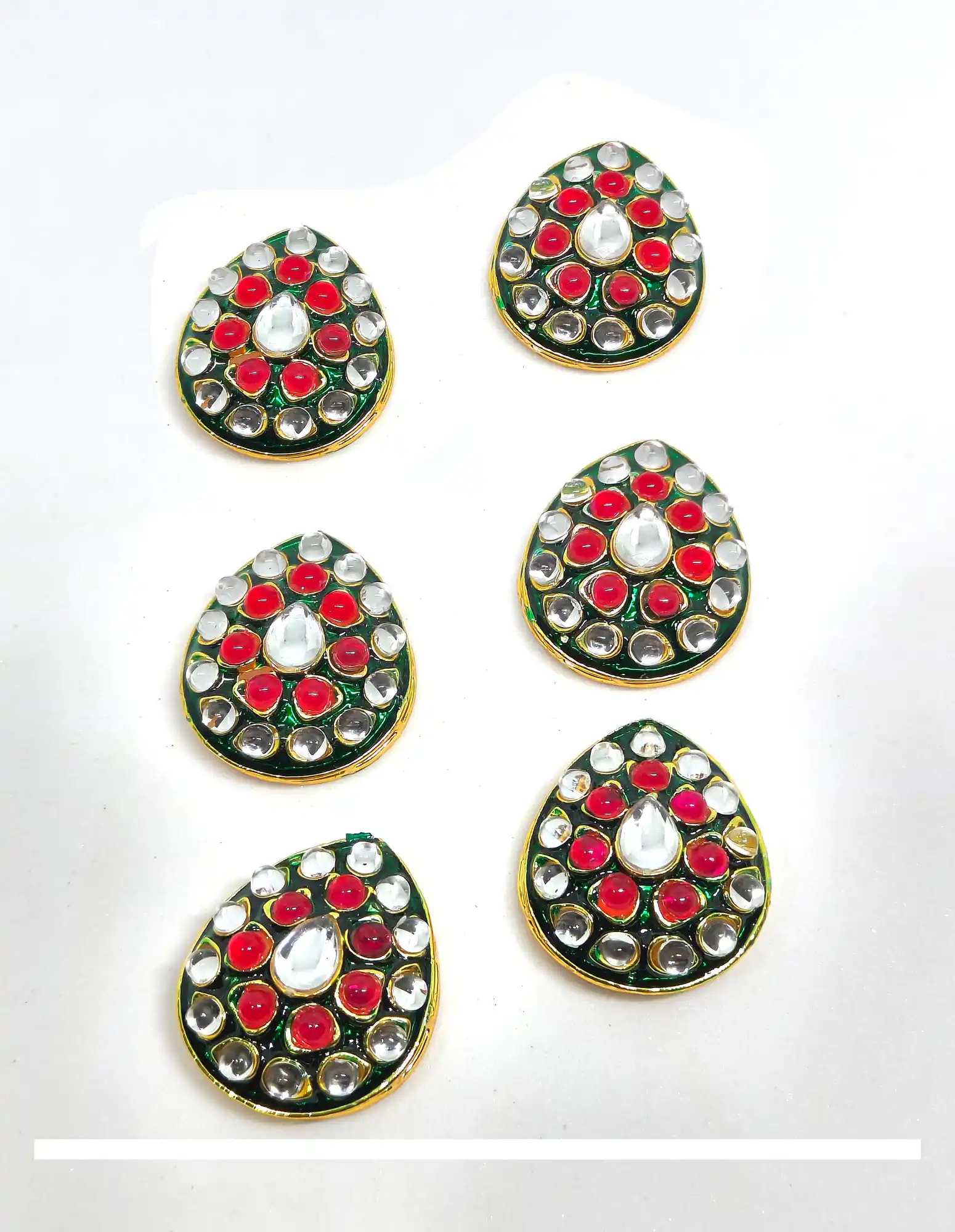 6 Piece Polki Kundan with White and Red Stones - for jewellery making