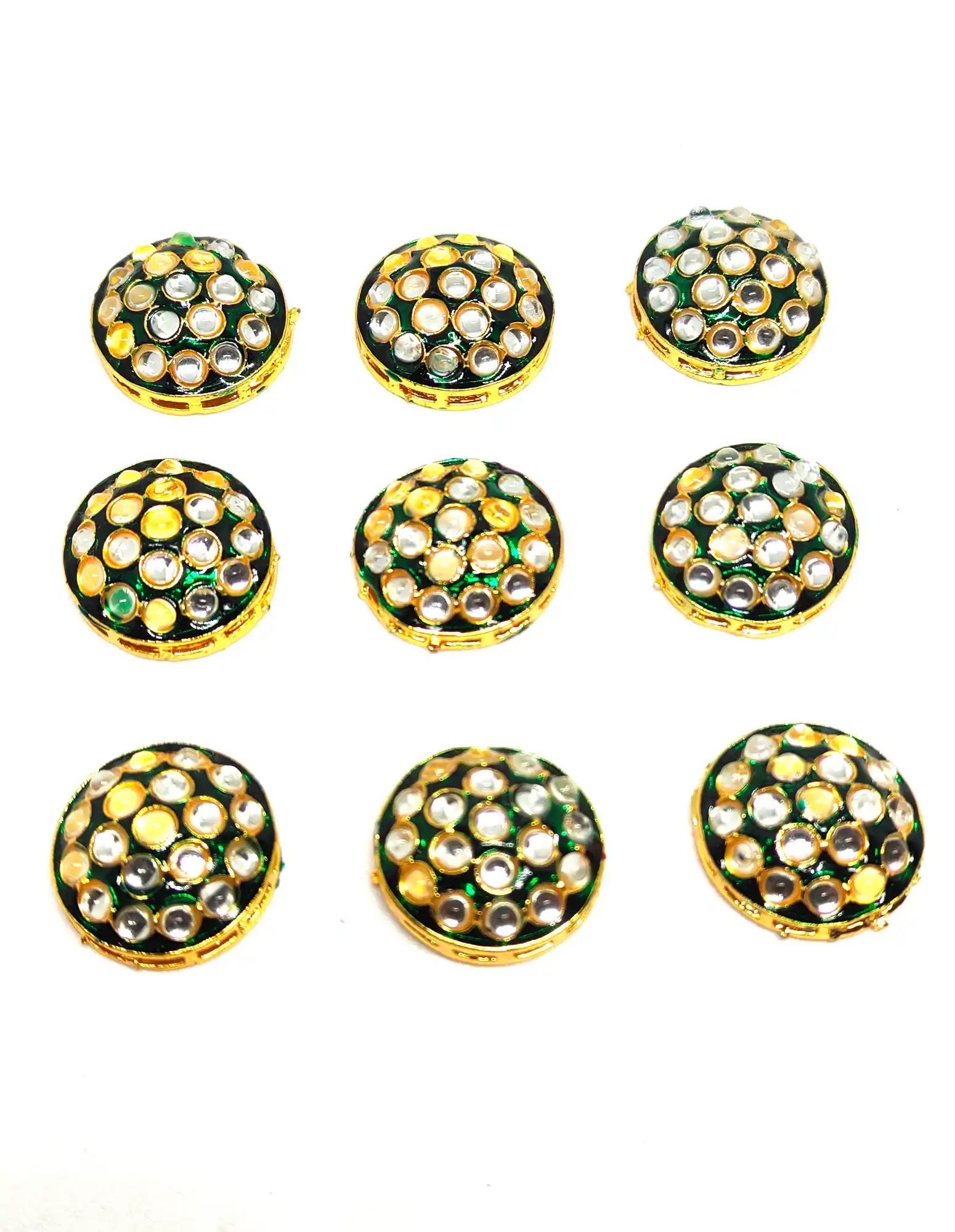 10 Pieces Front Meenakari Small Stone Polki Kundan - for jewellery making