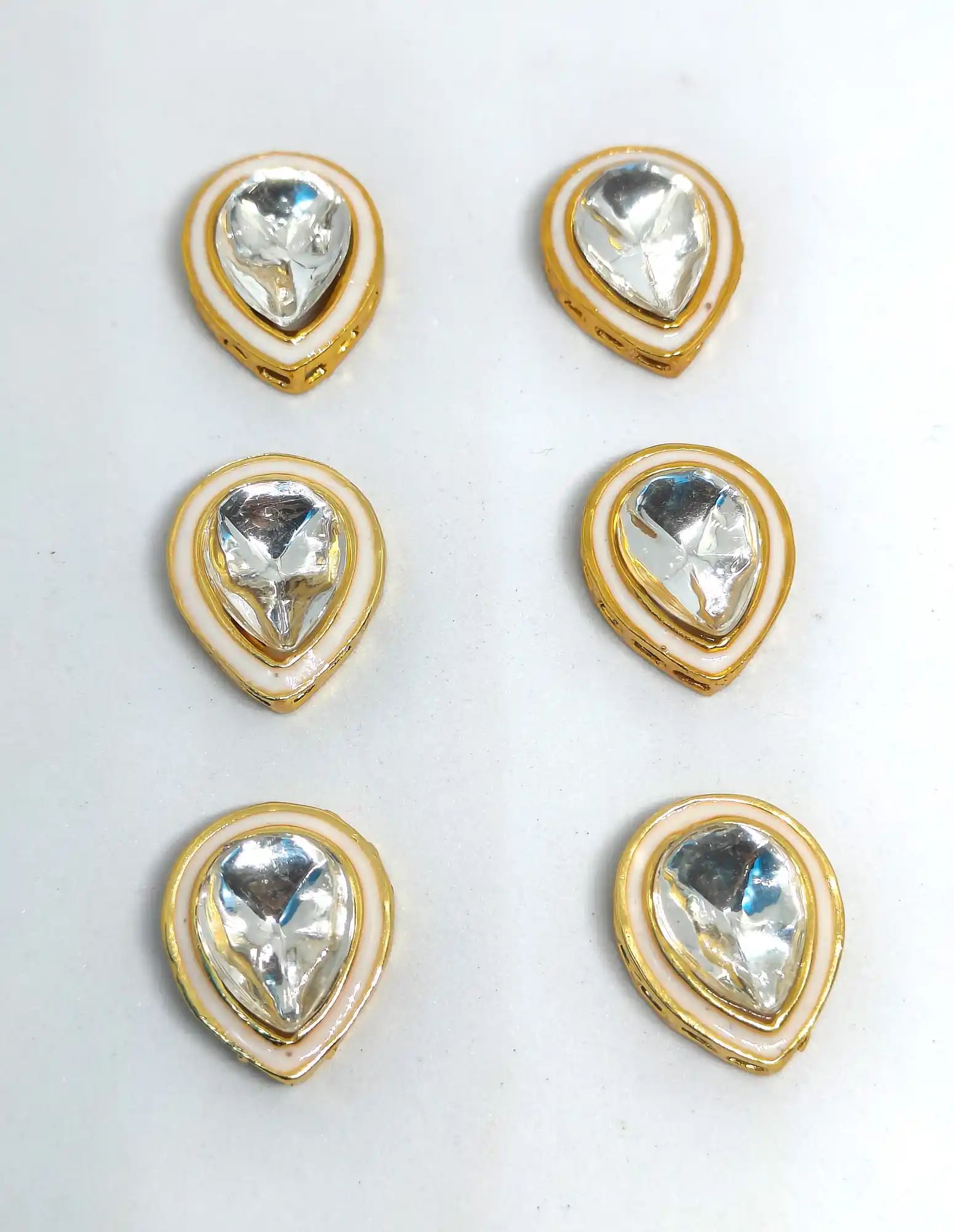 10 Pieces White Kaanch Stone Meena Kundan - for jewellery making