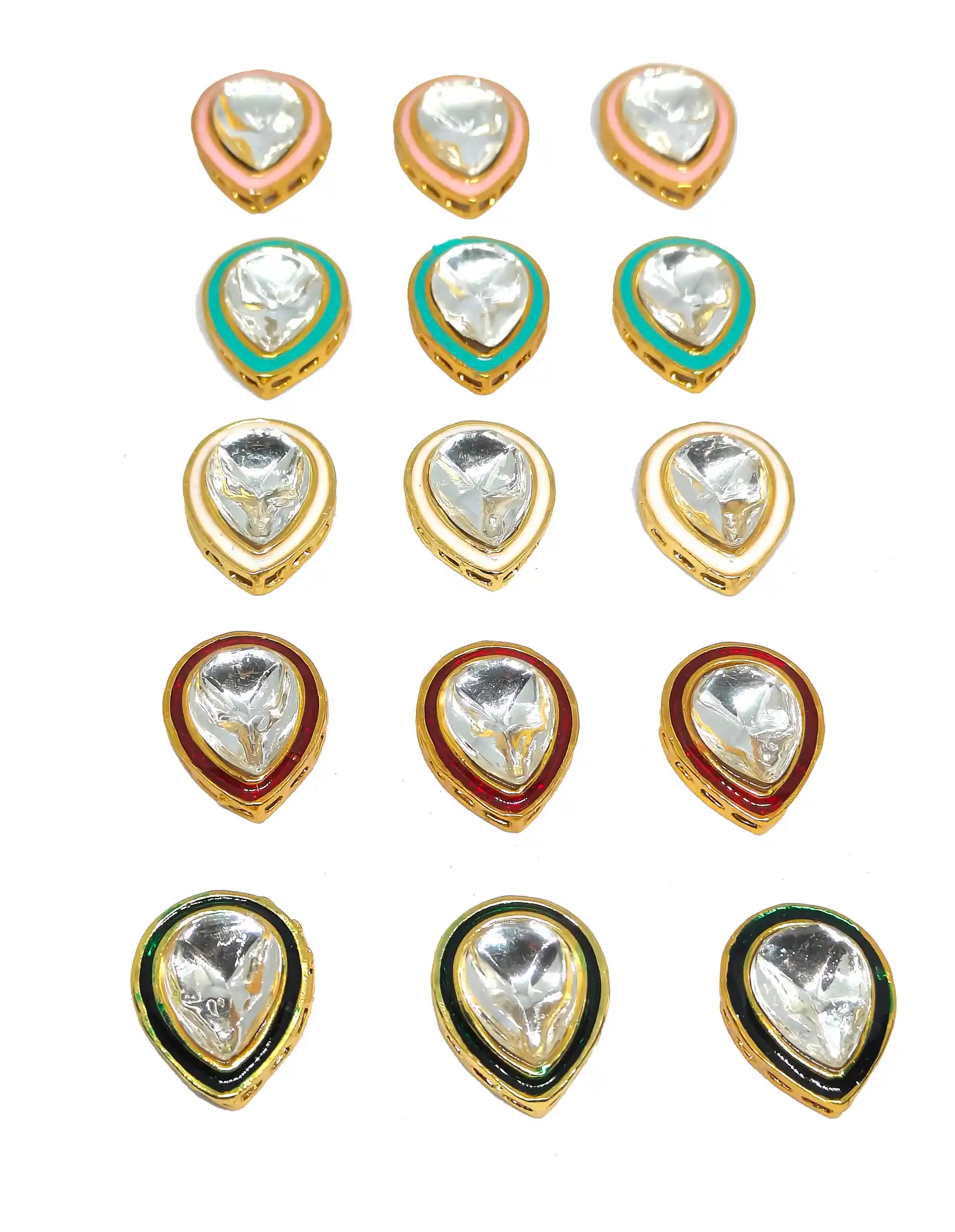 15 Pieces Kaanch Stone Kundan with Front Meenakari - for jewellery making