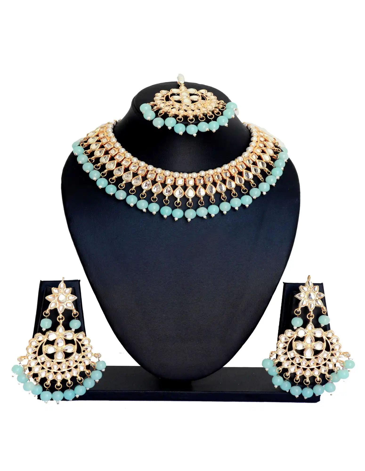 Kundan Choker Necklace Set with Firoji Pearls