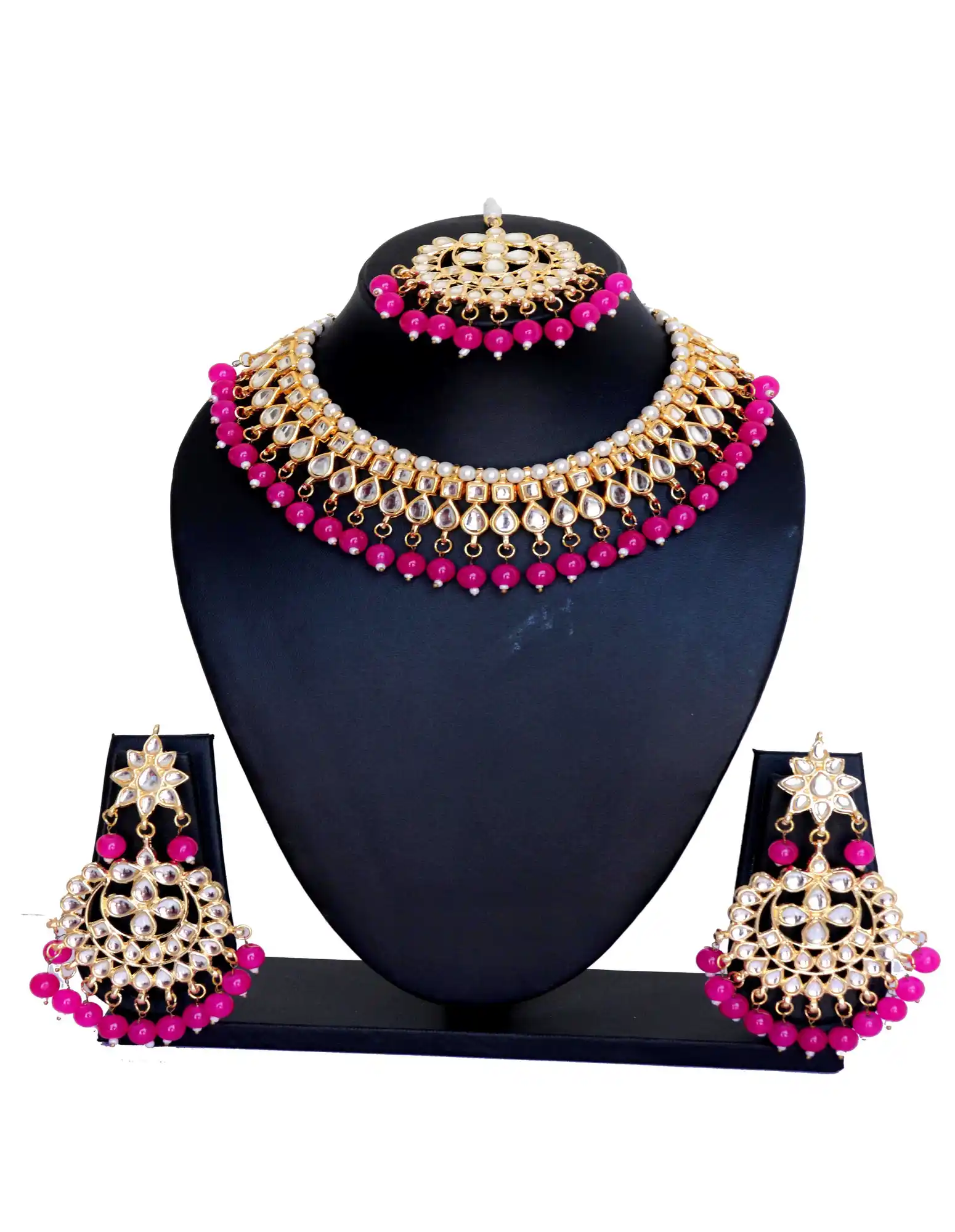 Kundan Choker Necklace Set with Magenta Pearls