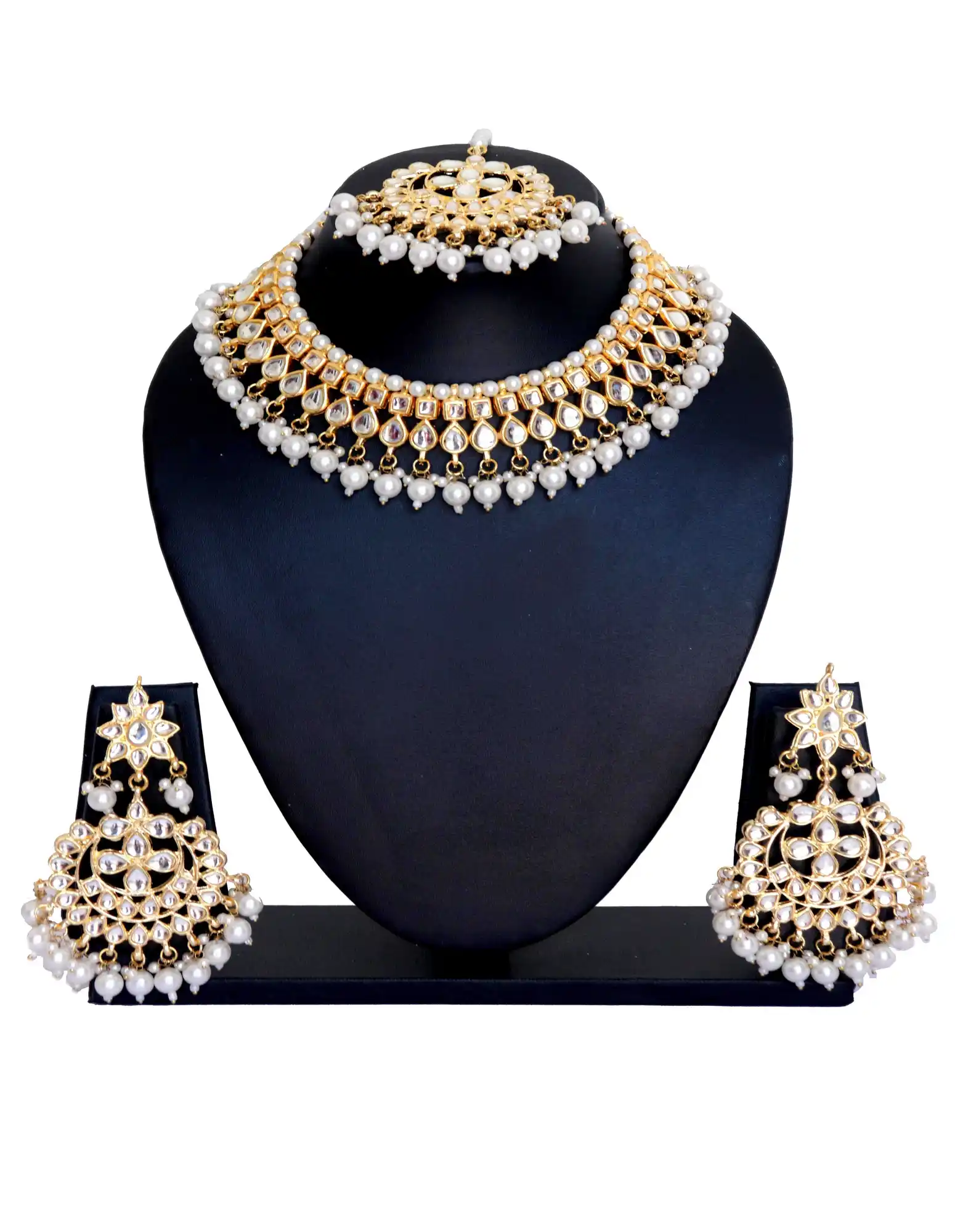 Kundan Choker Necklace Set with White Pearls