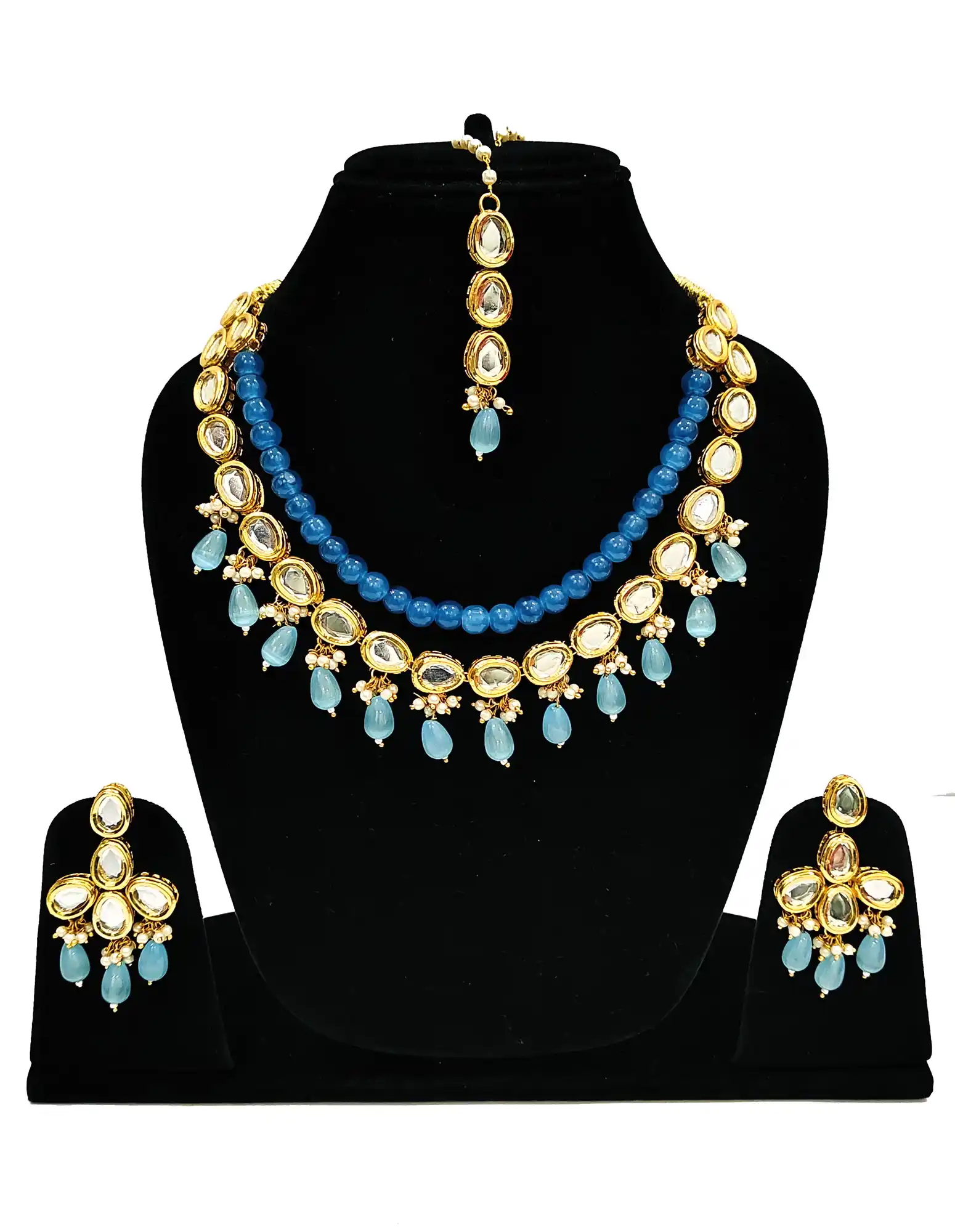 Sky Blue Pearl Kundan Set