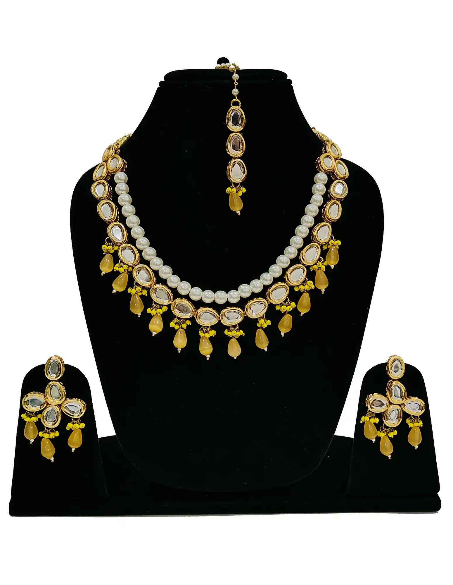 Yellow Pearl Kundan Set