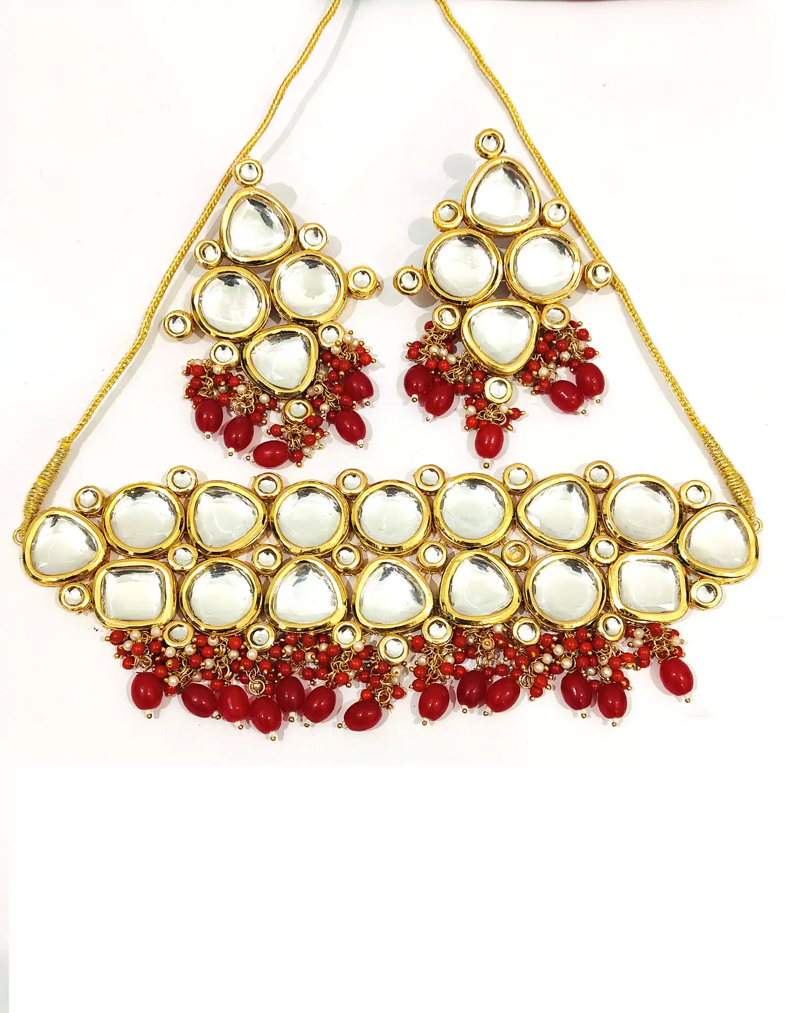 Kundan Choker Red and Whited Beaded Necklace Set