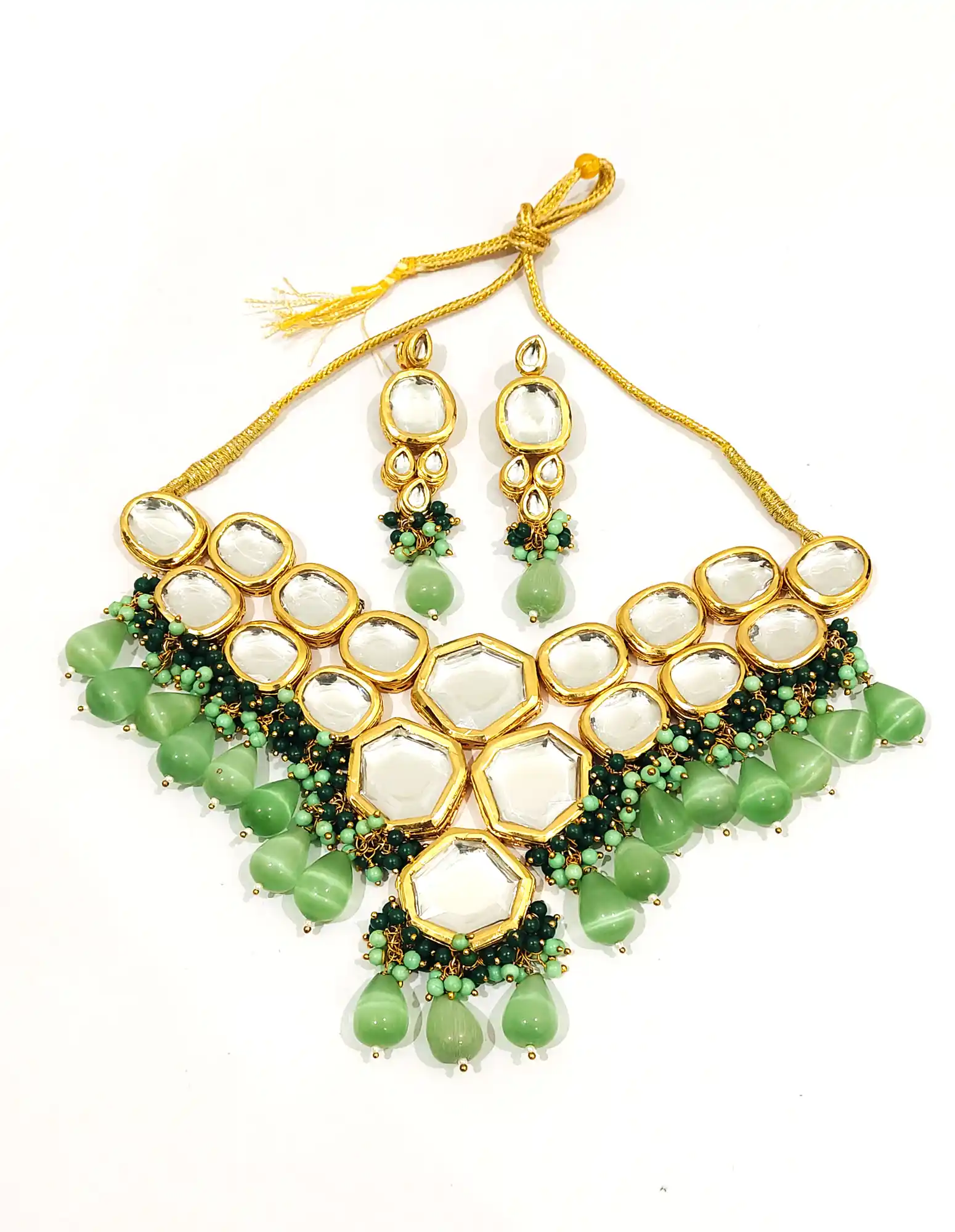 Mint Green meenakari Kundan Necklace Set