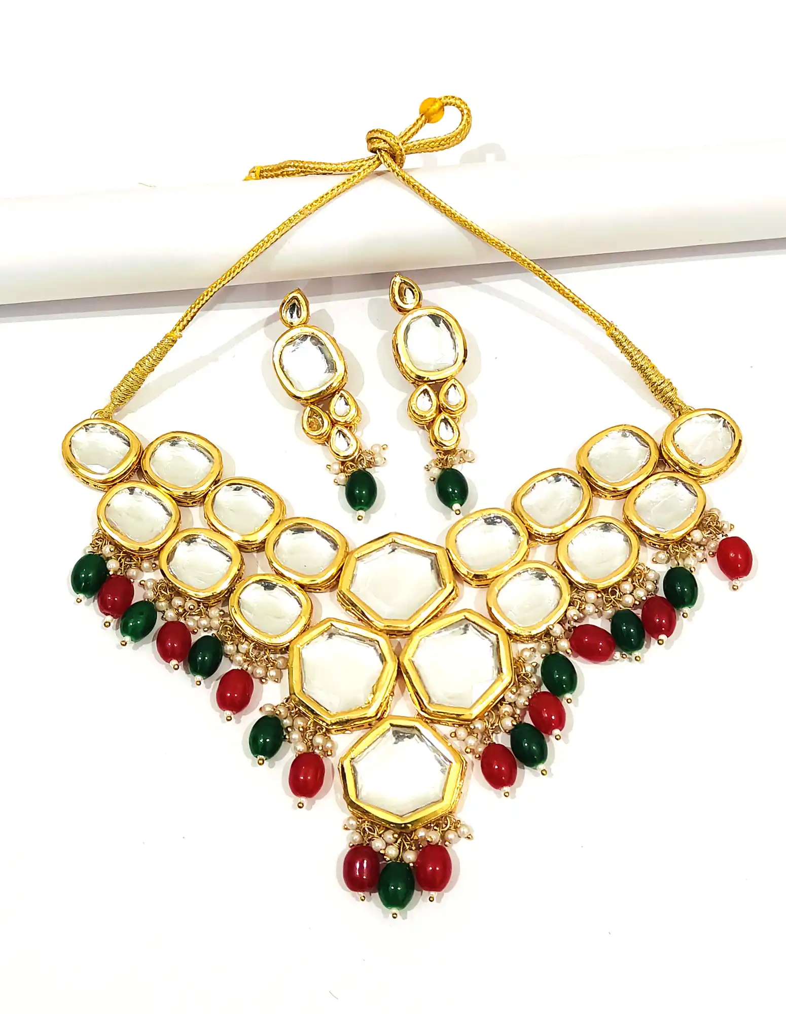 Red And Green Kundan Necklace Set