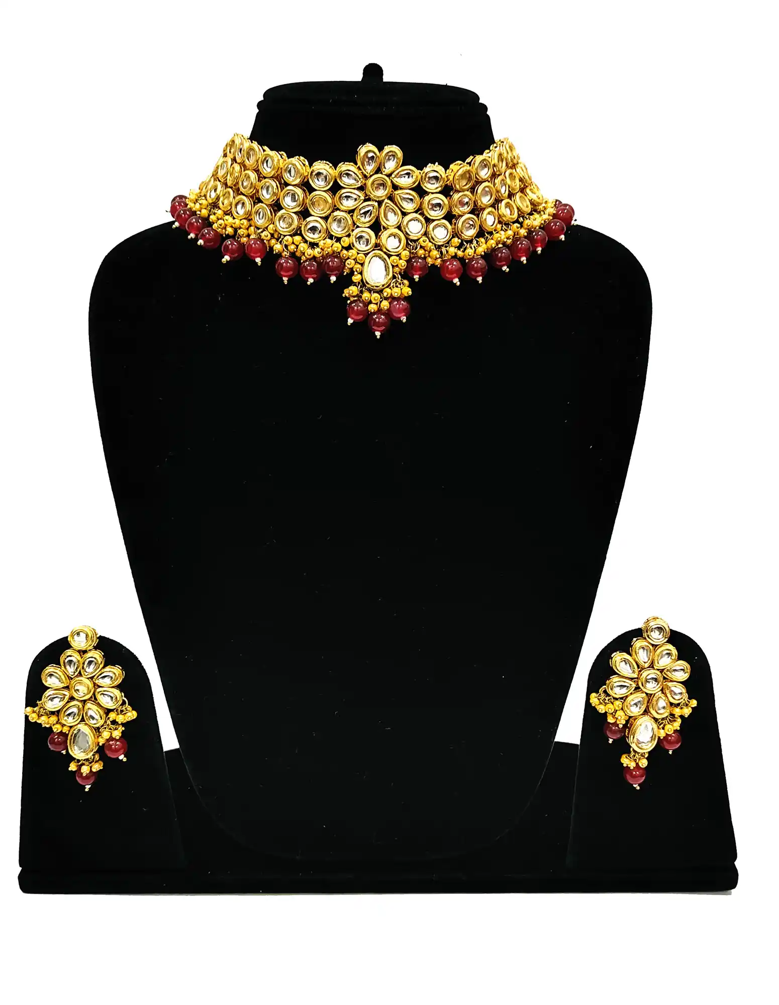 Red Pearl Kundan Choker set with Earrings and Maang Tikka
