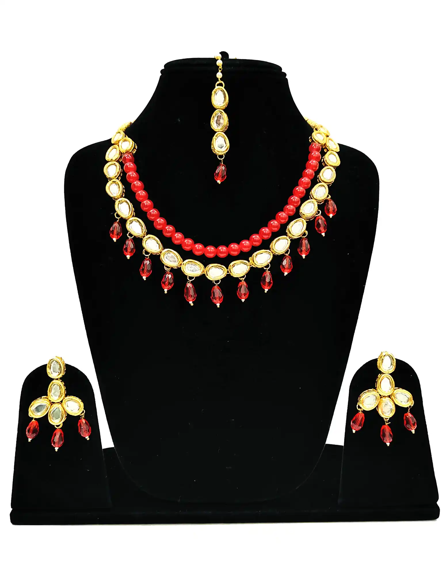 Red Pearl Kundan Set