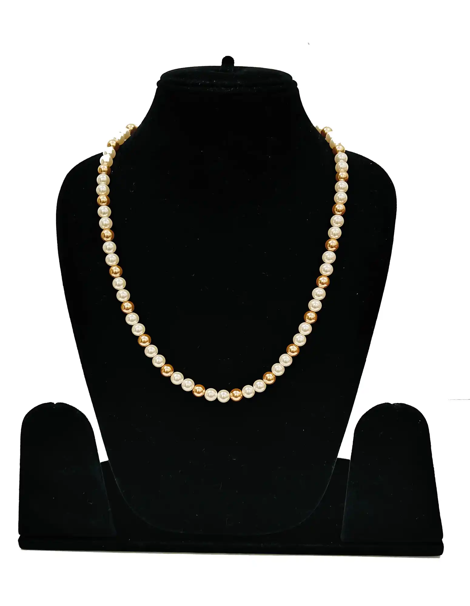 Single Layer Golden and White Pearls Necklace Set