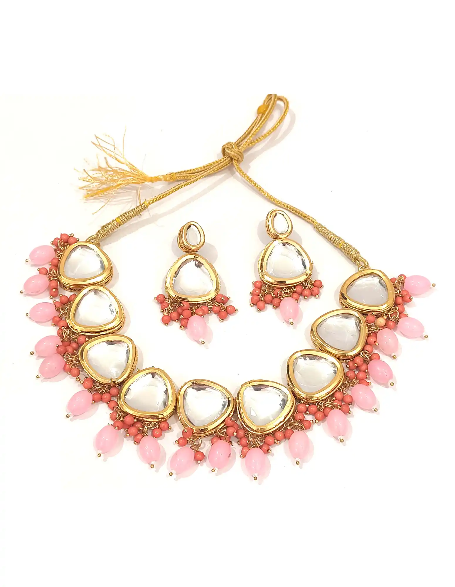 Pink Pearl Kundan Necklace And Earring Set