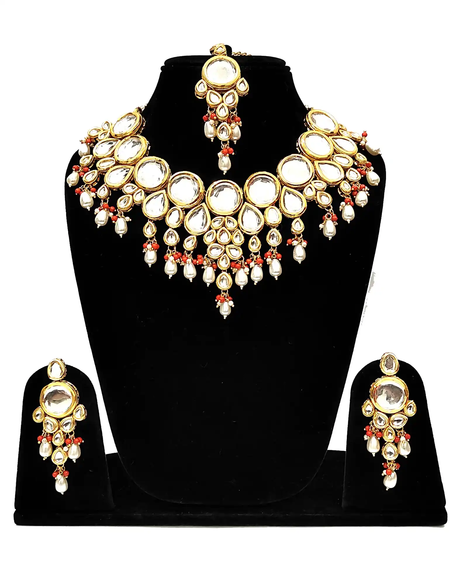 Kundan Bridal Necklace Set with White Pearls