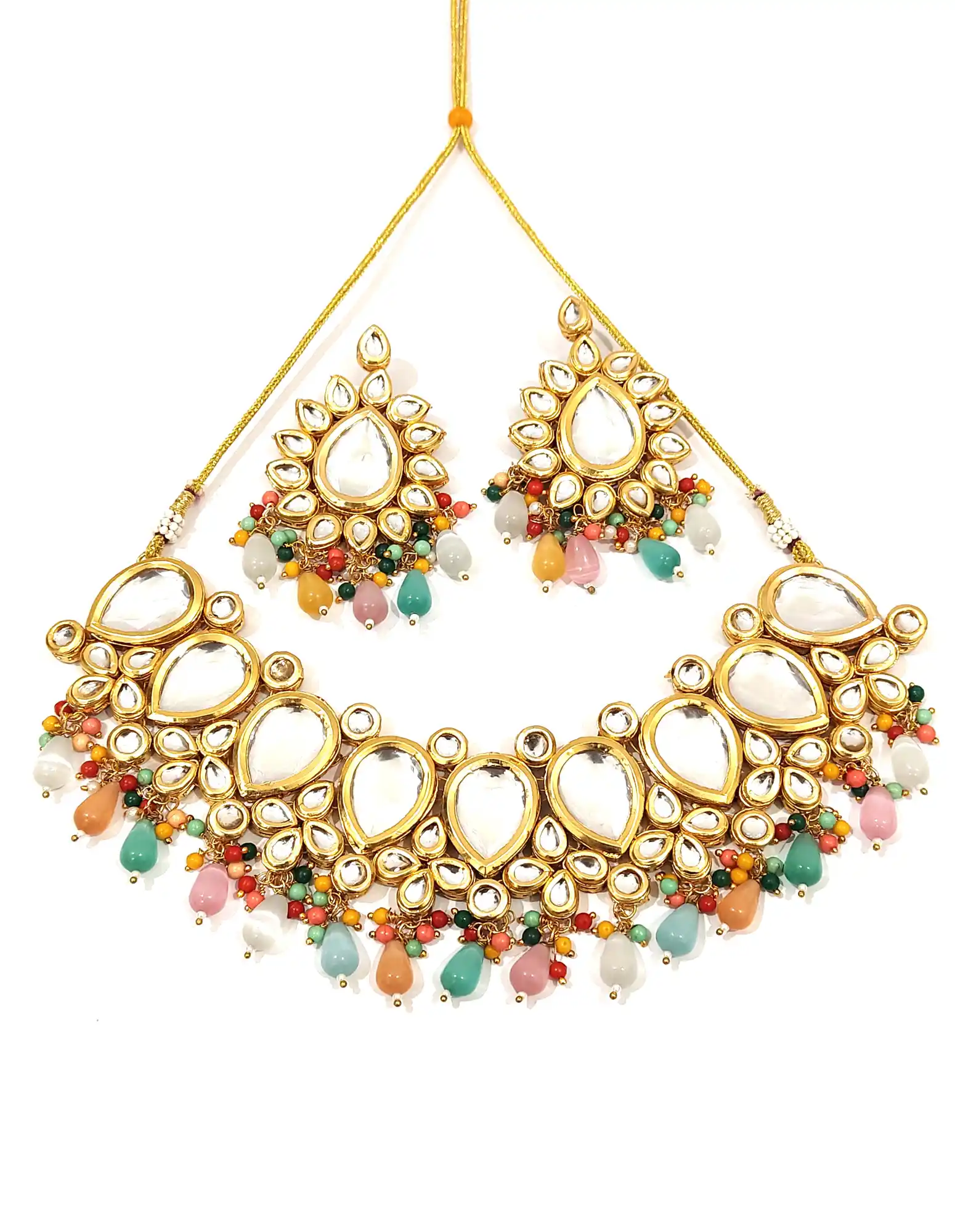 Monalisa Kundan Multi Colour Light Gold Chocker Set