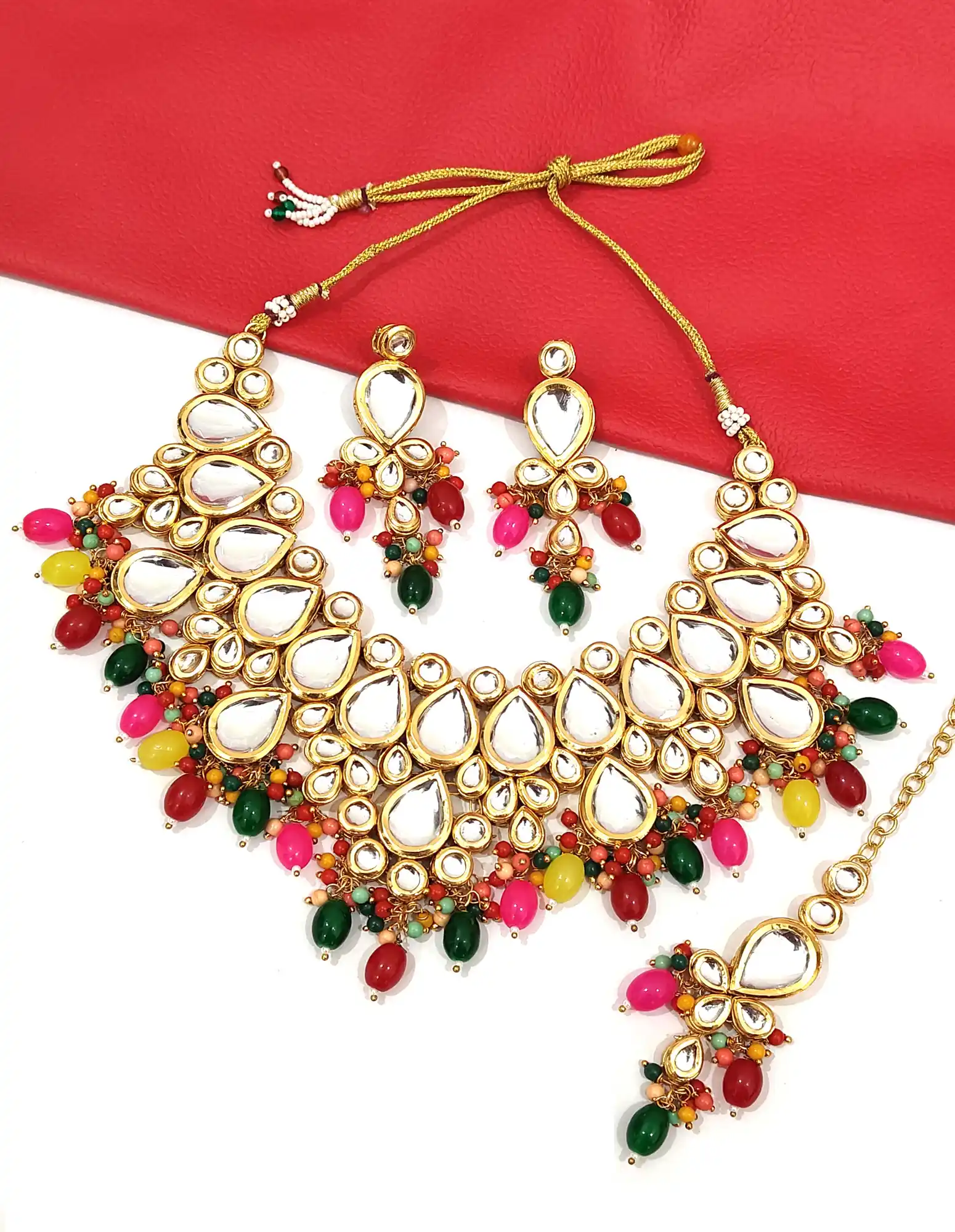 Multicolor Kundan Jewellery Set For Bride