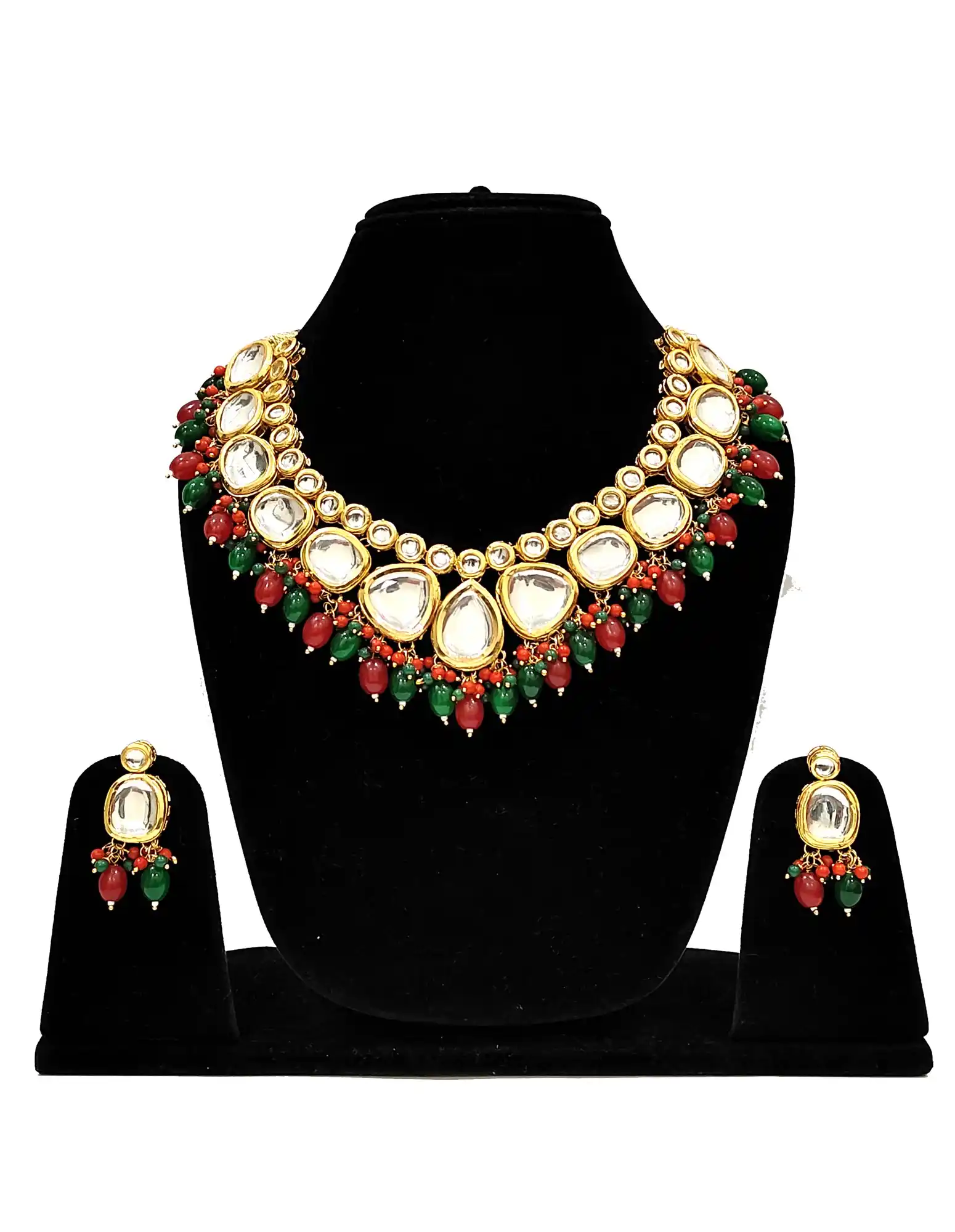 Red And Green Kundan Set with Earrings