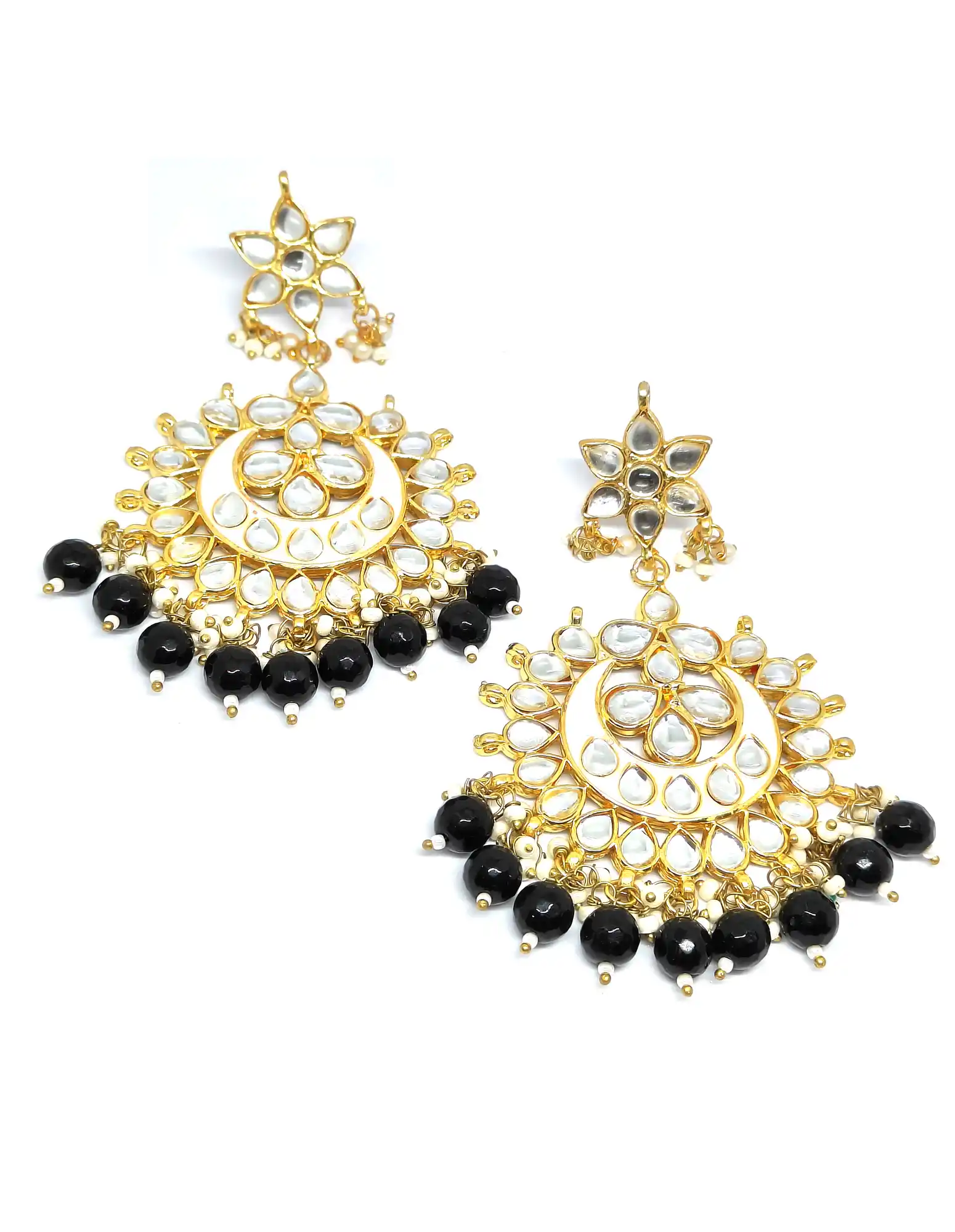 Meenakari Black Chandbali Earrings for Women