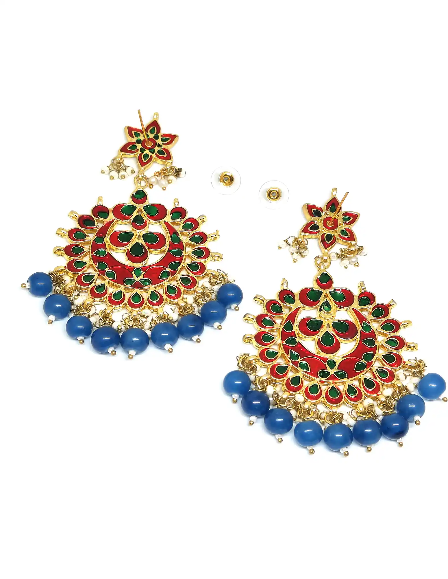 Meenakari Blue Chandbali Earrings for Women - Blue Meenakari Blue Chandbali Earrings - Image 3