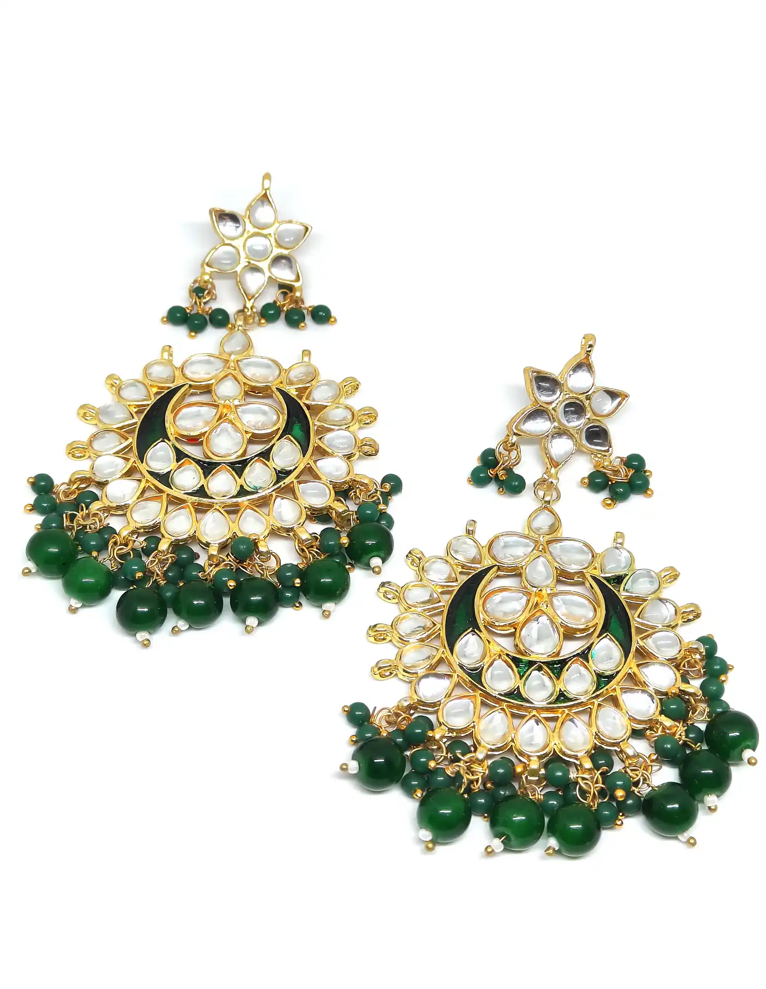 Meenakari Green Chandbali Earrings for
