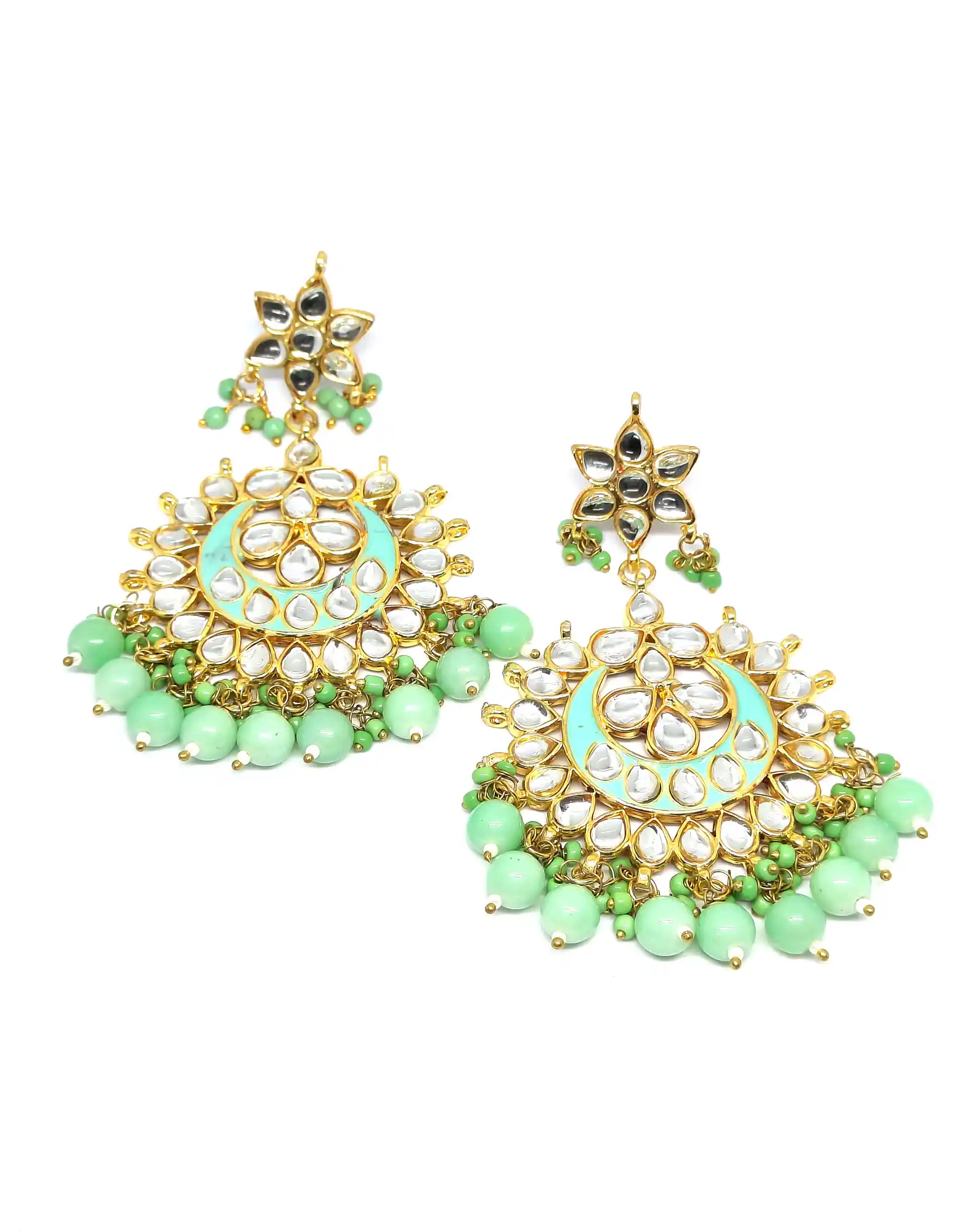 Meenakari Light Green Chandbali Earrings