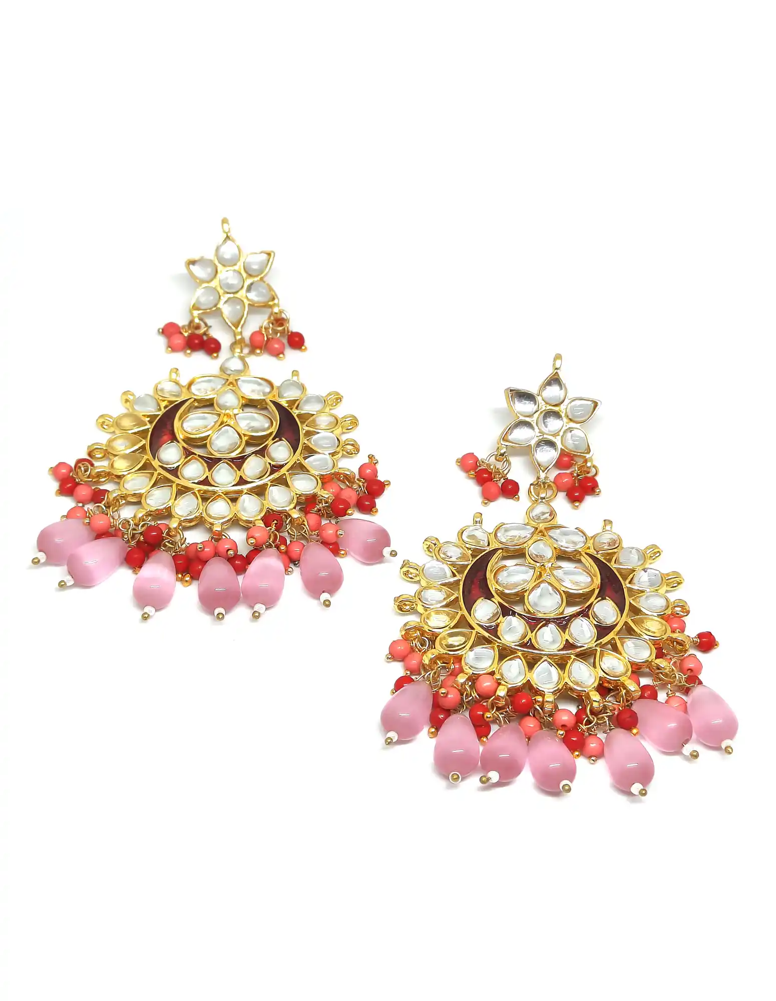 Meenakari Light Red Chandbali Earrings