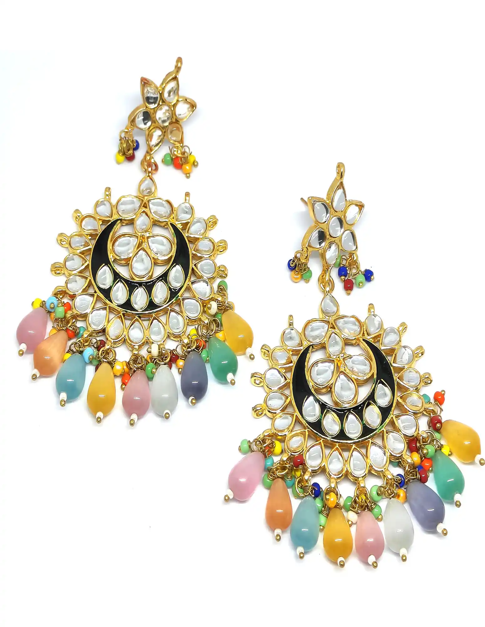 Gold Plated Multicolor Chandbali Earrings