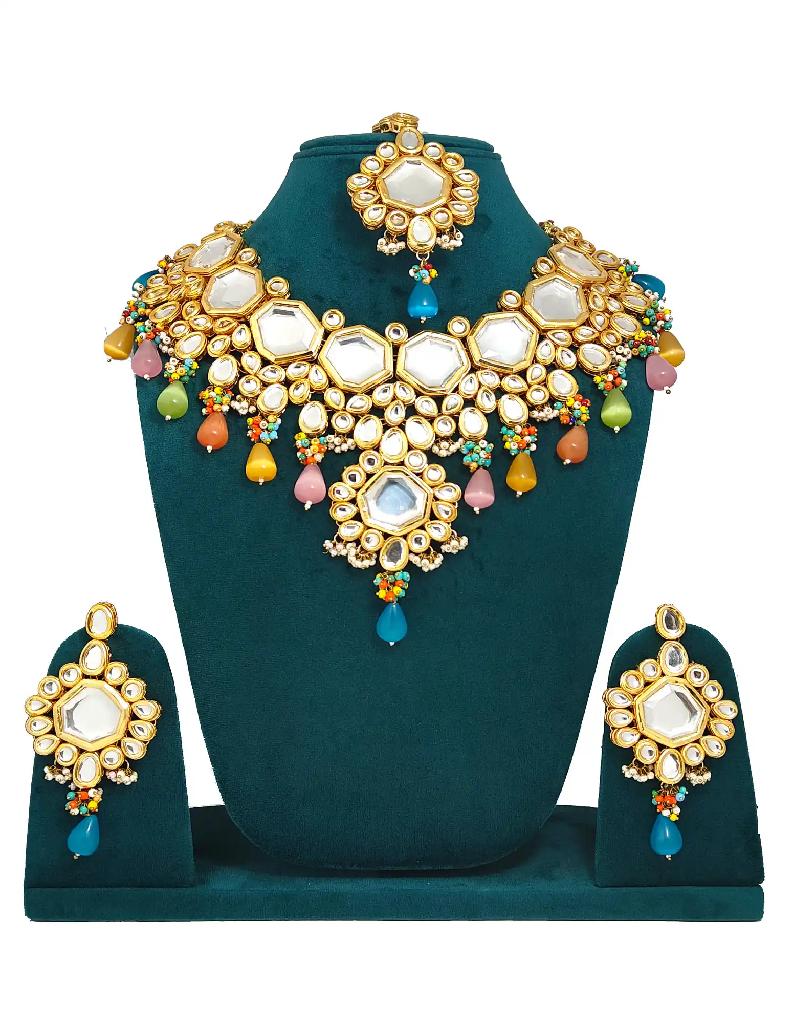 Kundan Bridal Necklace Set-Front View - for jewellery making