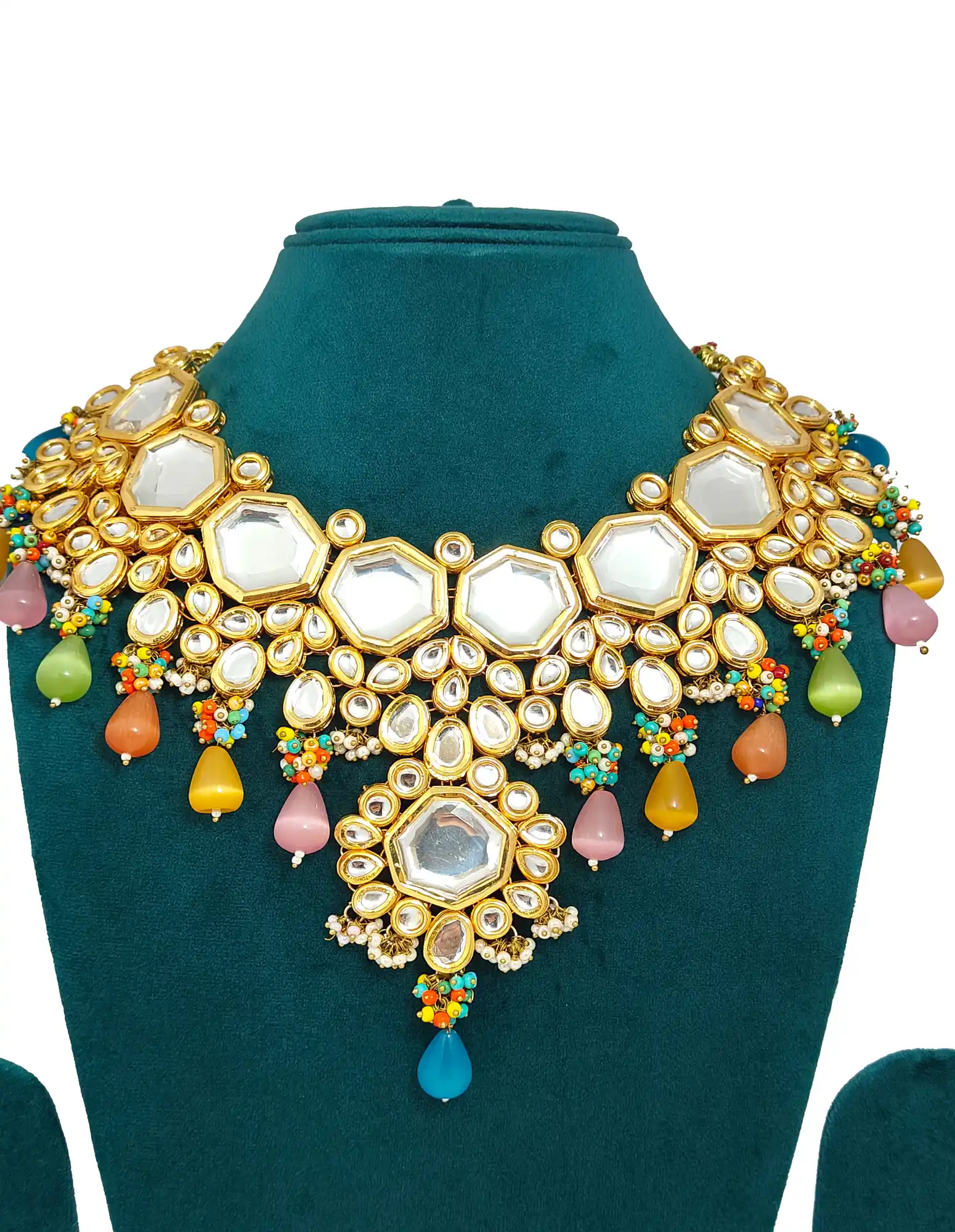 Kundan Bridal Necklace Set Without Earring - Multicolor Kundan Bridal Set - Image 3