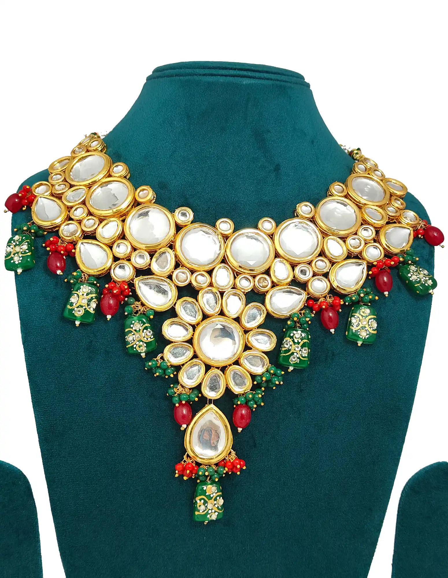 Meenakari Kundan Green Set - Green Kundan Necklace Set - Image 3