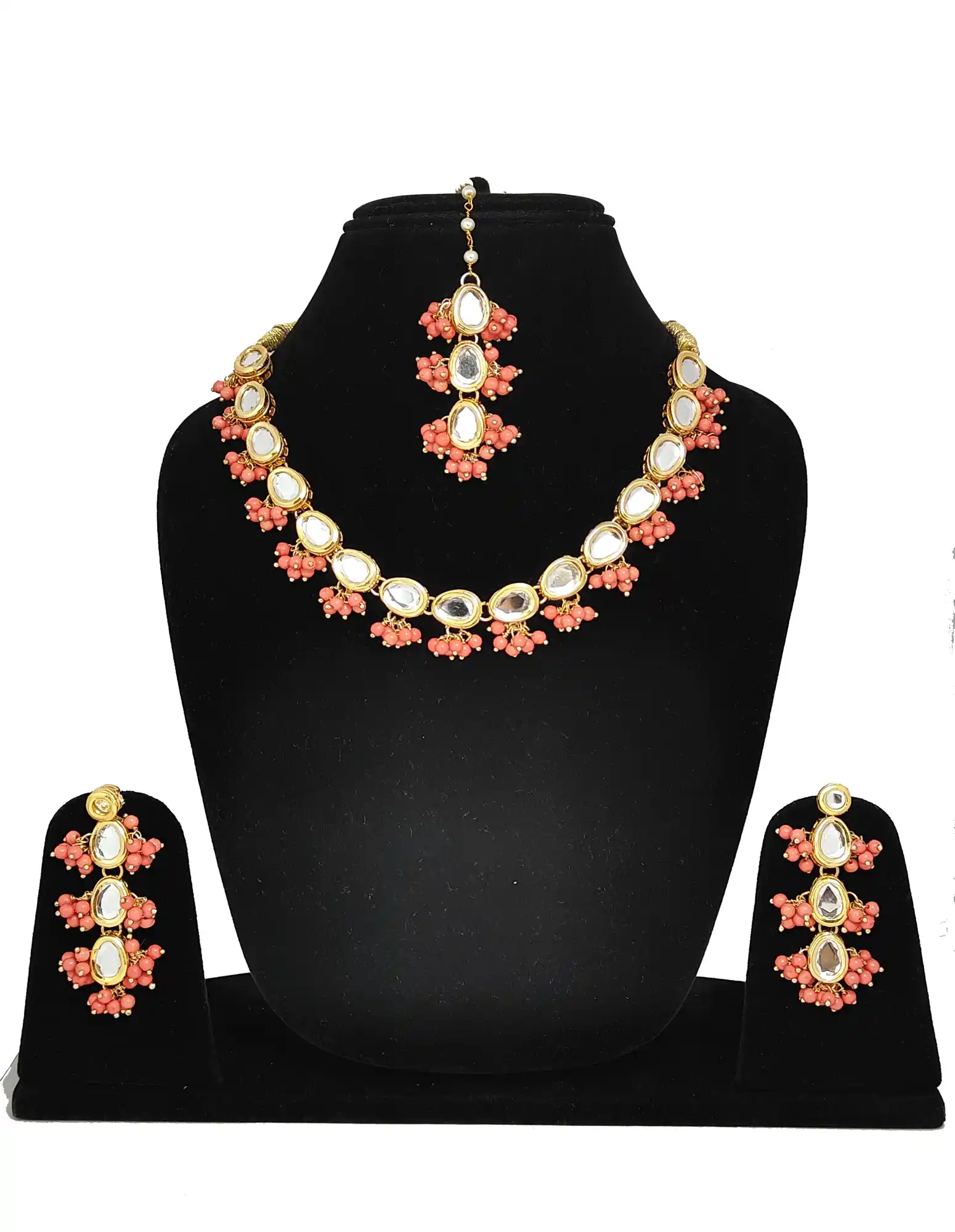Kundan Pink Single layer Neckalce Set - for jewellery making