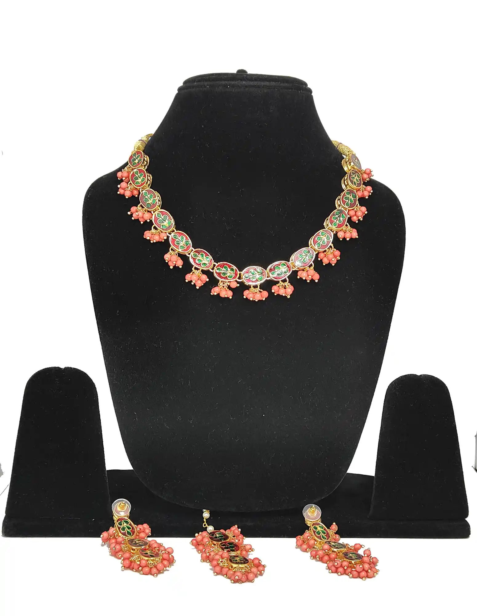 Kundan Pink Single layer Neckalce Set - Back Side - Pink Kundan Single Layer Set - Image 4