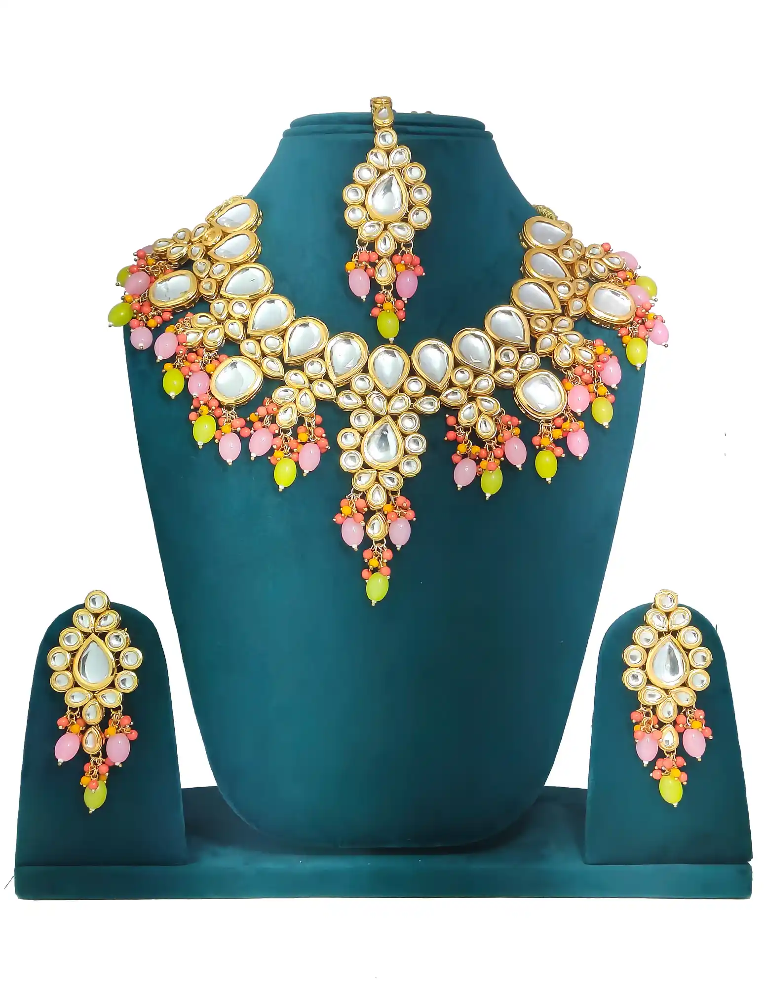 Kundan Pink & Yellow Neckalce Set - for jewellery making