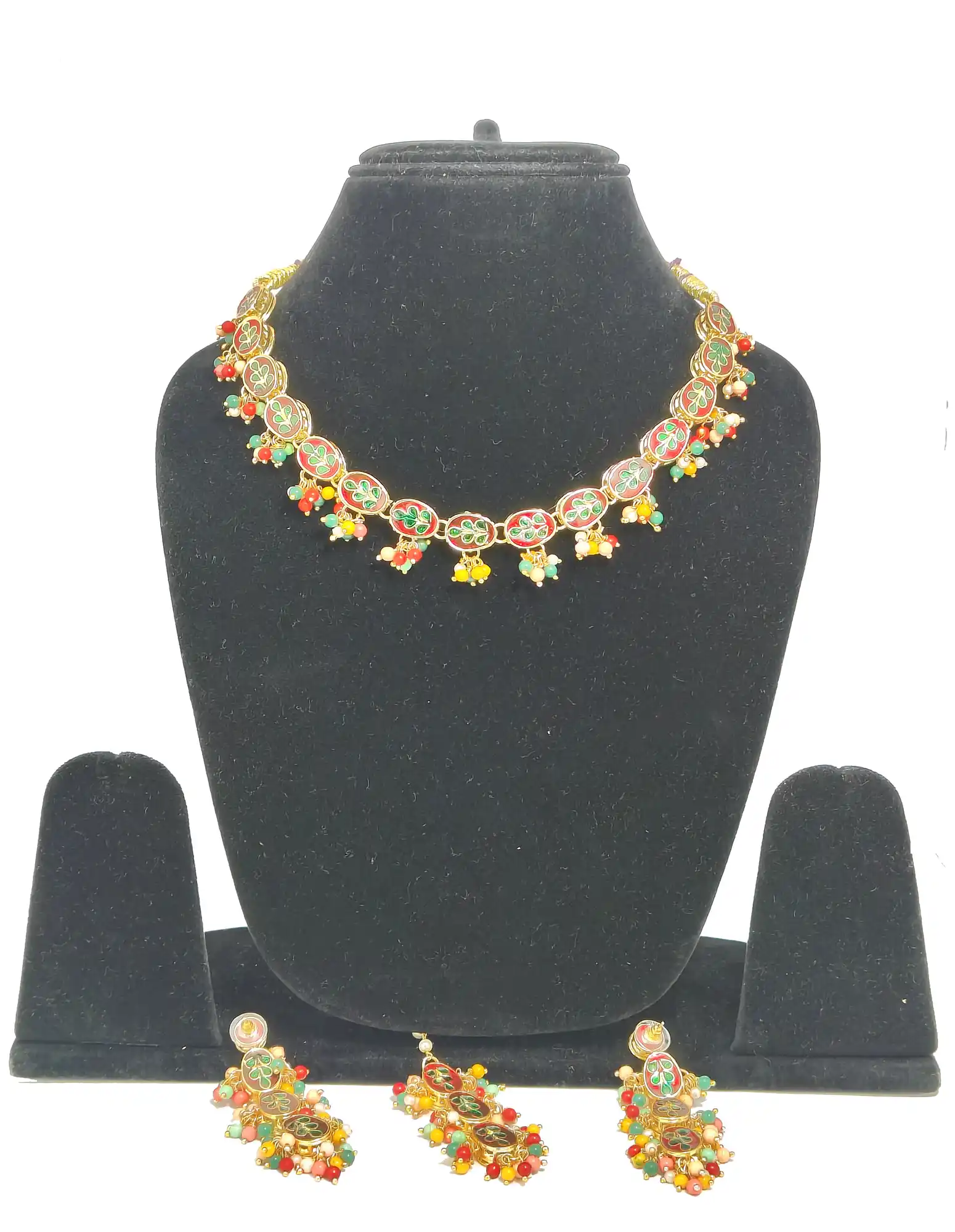 Single layered Multicolor Jewellery Set Back Side - Multicolor Kundan Single Layered Set - Image 4