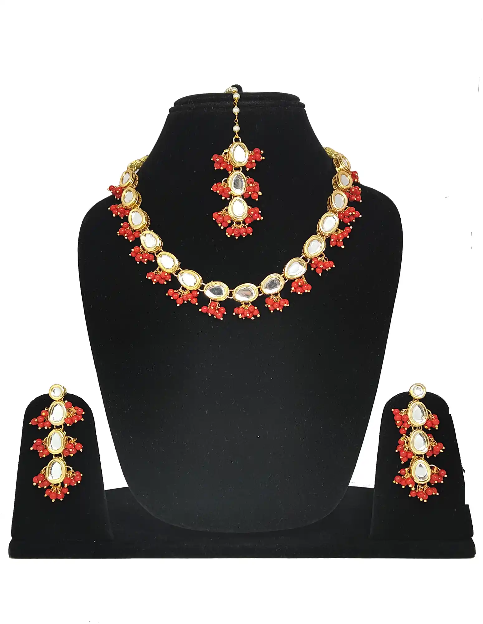 Kundan Single Layered Red Necklace Set - for jewellery making