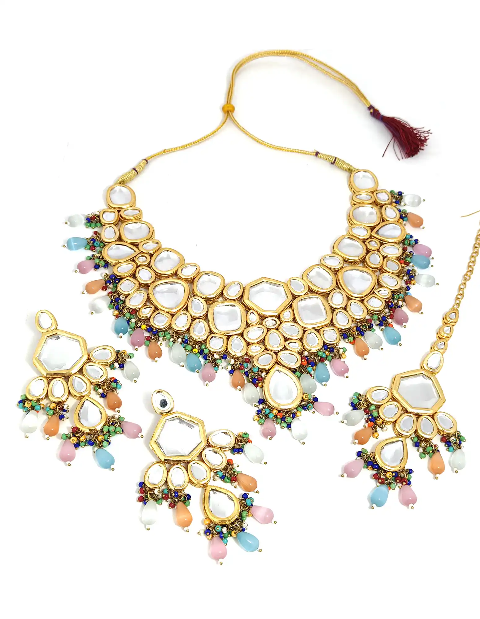Main View of Meenakari Kundan Jewellery Set - Multicolor Maanvita Kundan Jewellery Set - Image 5