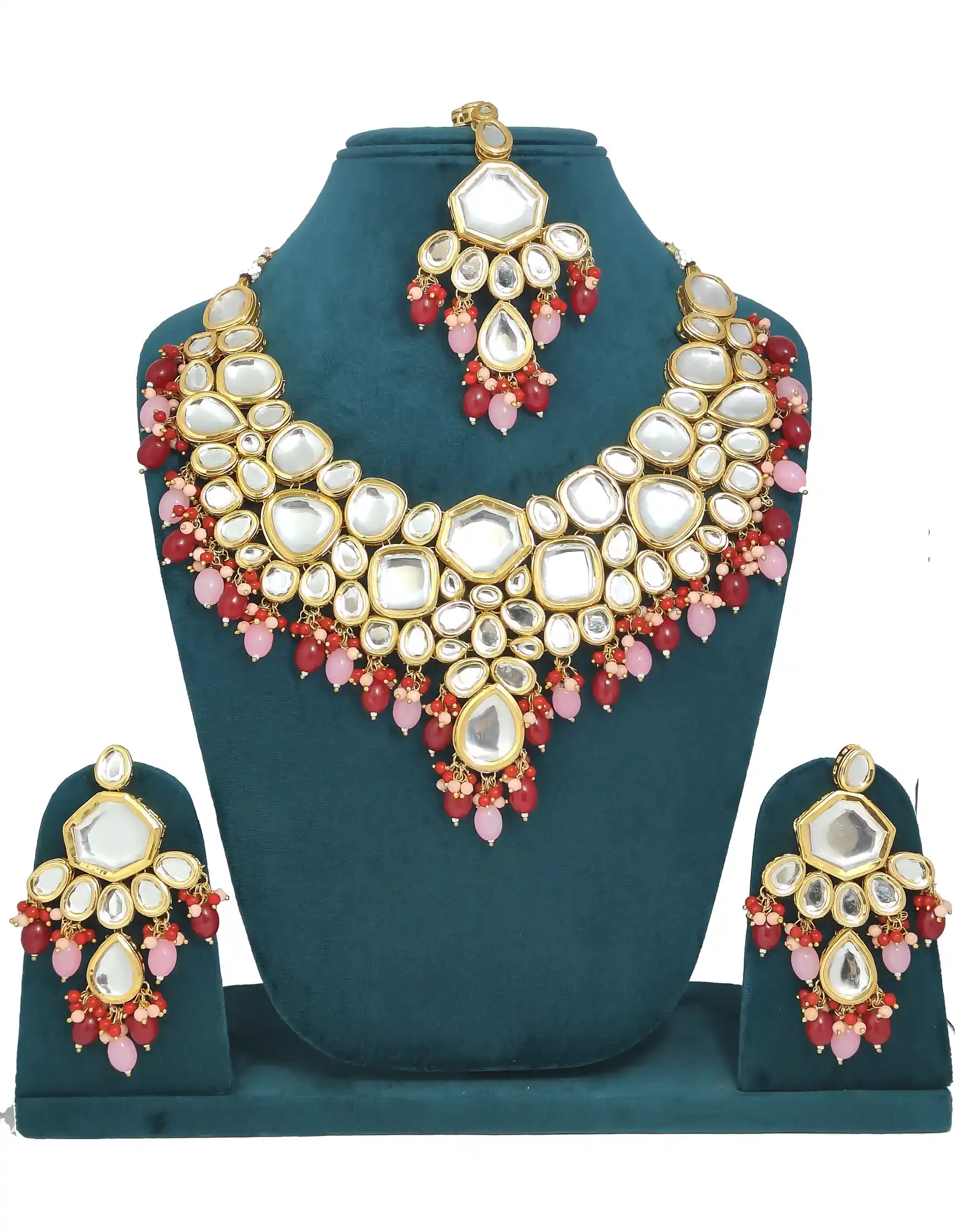 Red Deepanshi Meenaakri Kundan Jewellery Set - for jewellery making