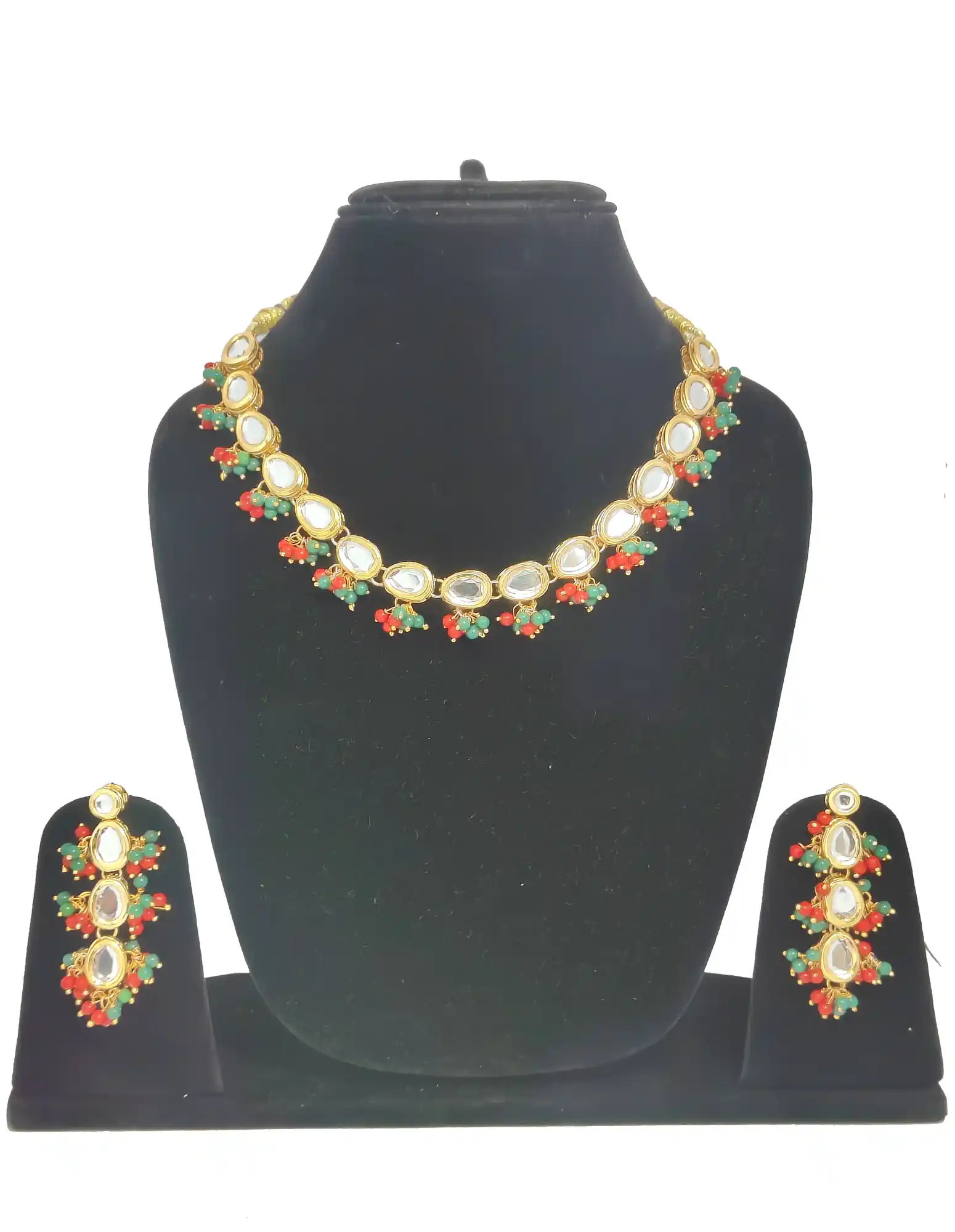 Red Green Emerald Kundan Set - Front View - for jewellery making