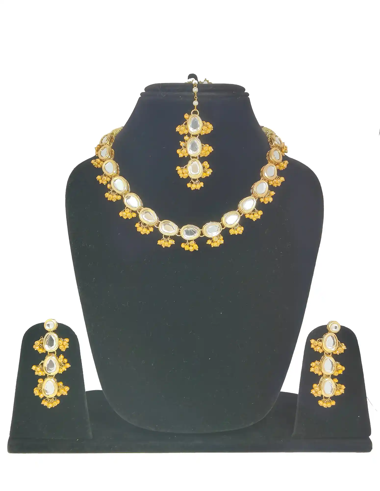 Yellow Beaded Kundan Neckalce - for jewellery making