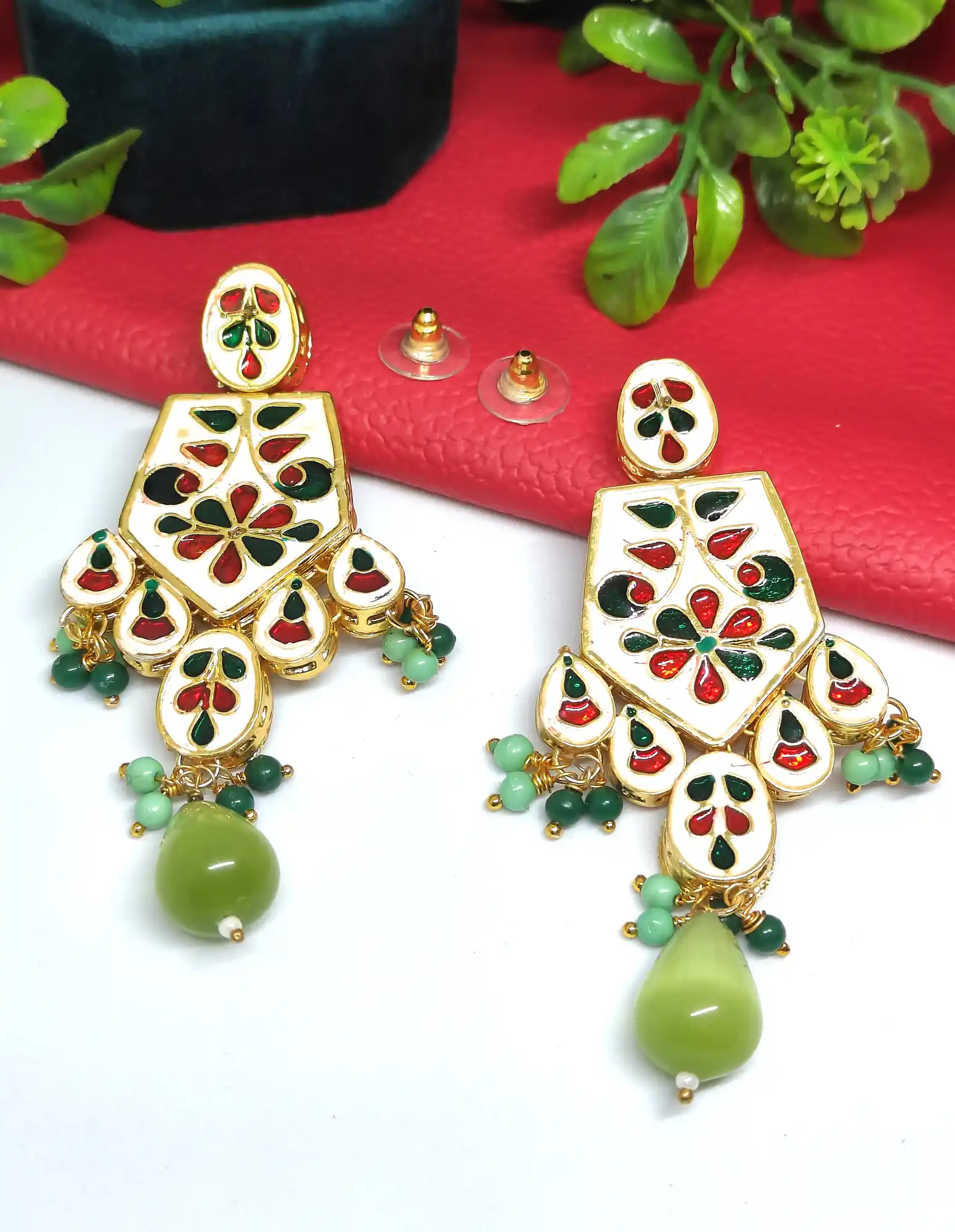 Mint Green Monalisa Stone Meenakari Earring - Back