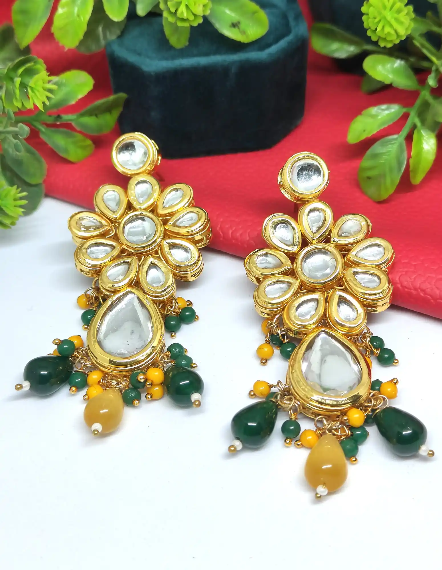 Monalisa stone Meenakari Kundan Earrings