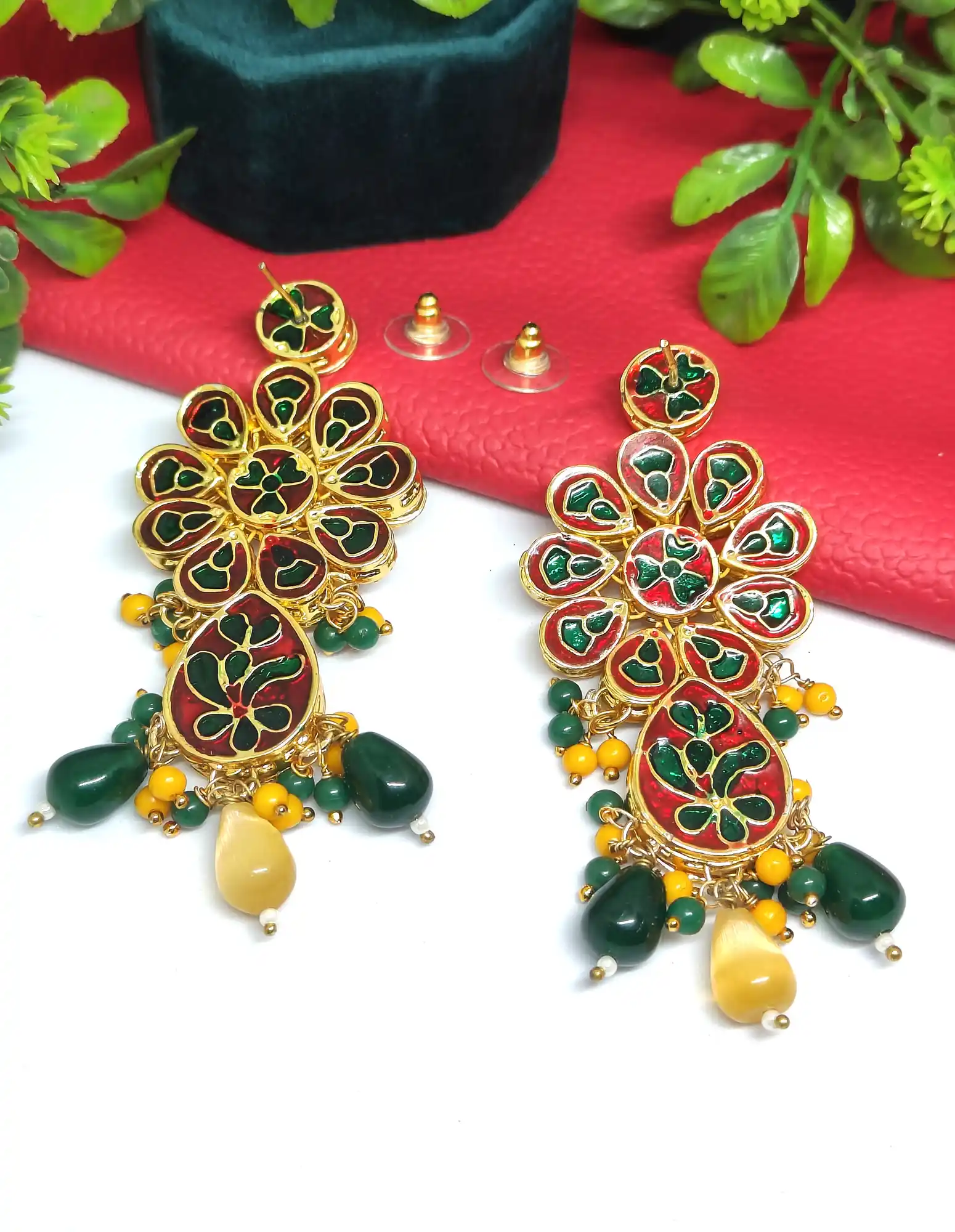 Monalisa stone Meenakari Kundan Earrings- Back