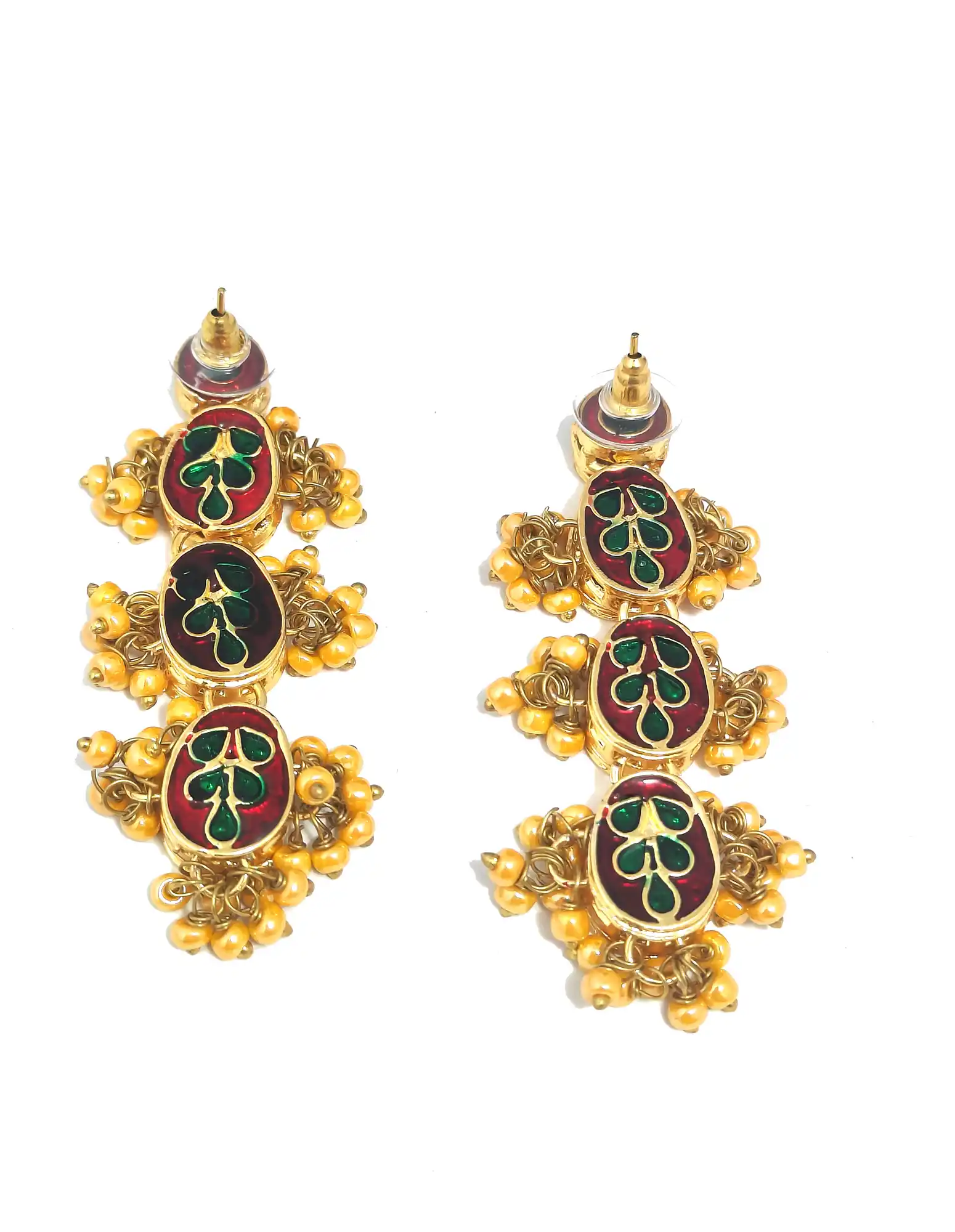 Golden Polki Kundan Earrings for Women - Back View