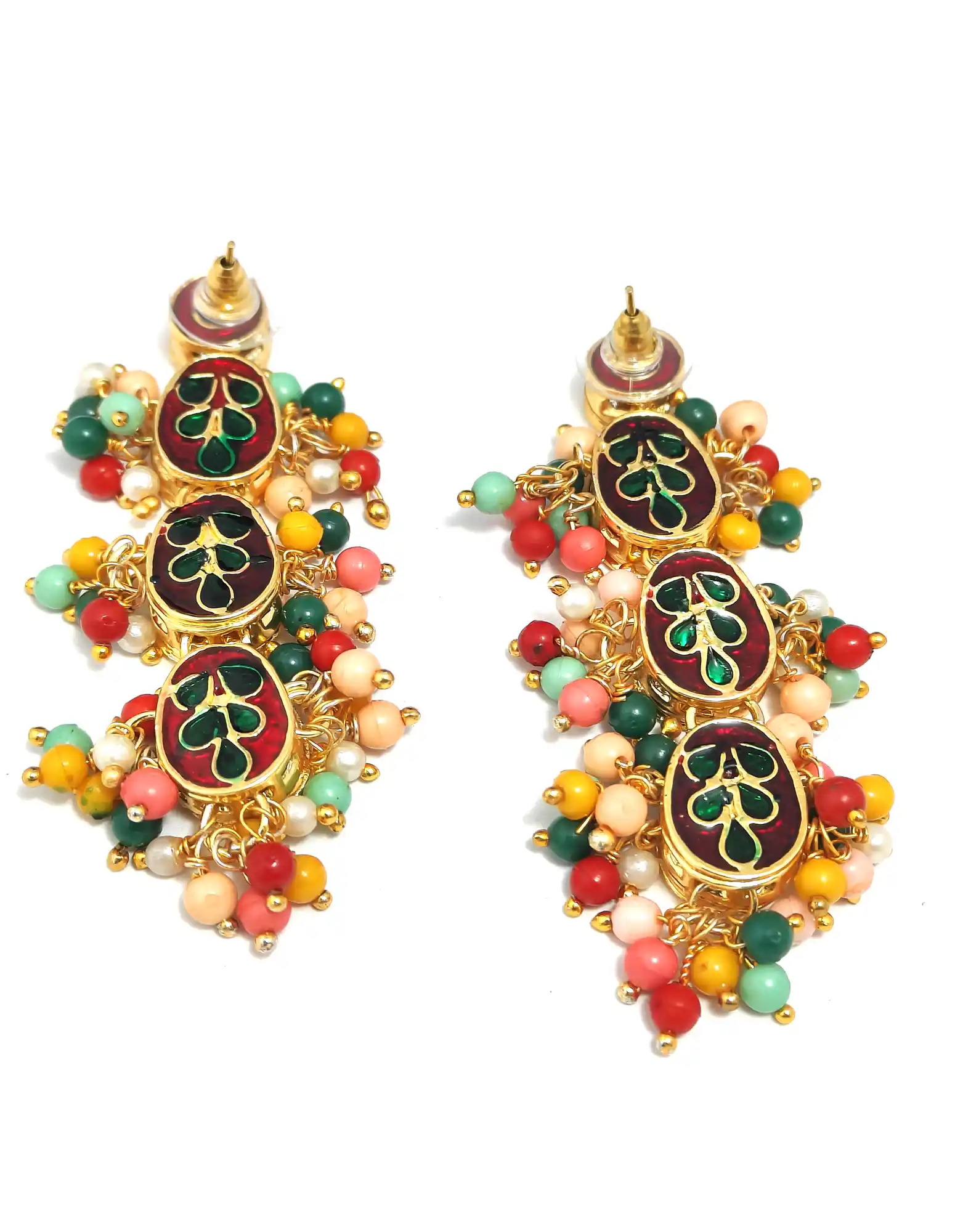 Back view of Drop Shape Multicolor Polki Earring