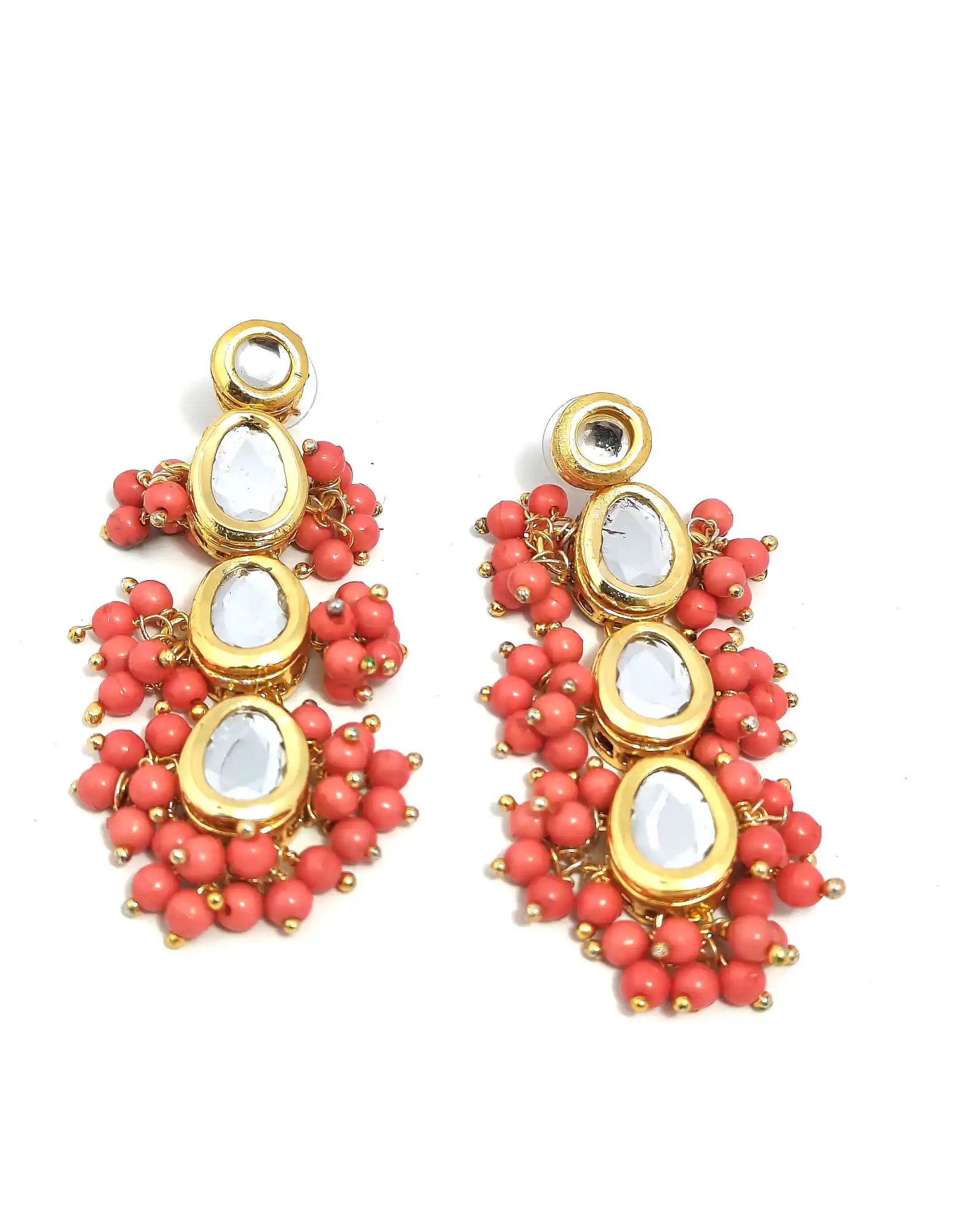 Front View of Polki Kundan Earrings for Women