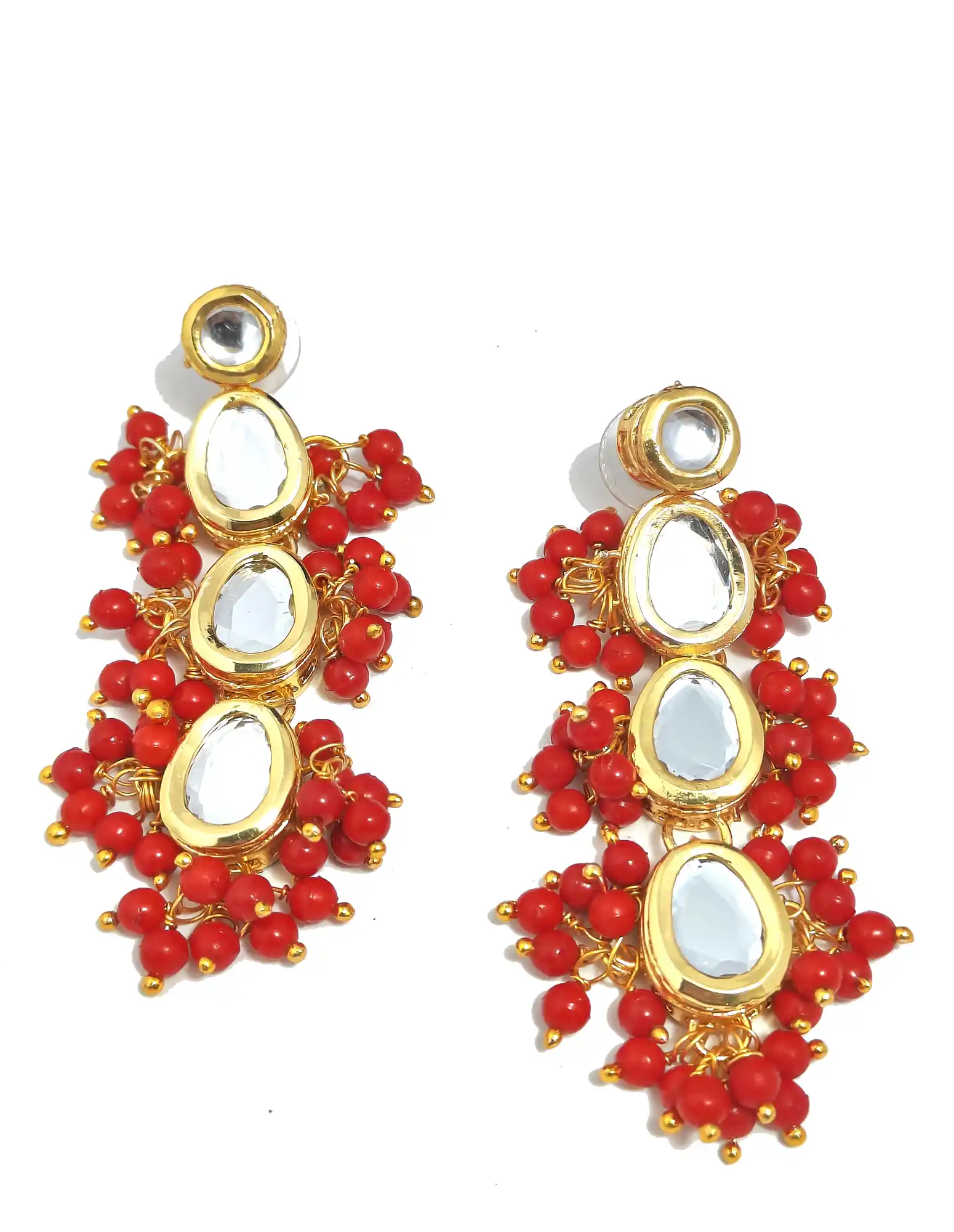 Red Polki Kundan Earrings for Women