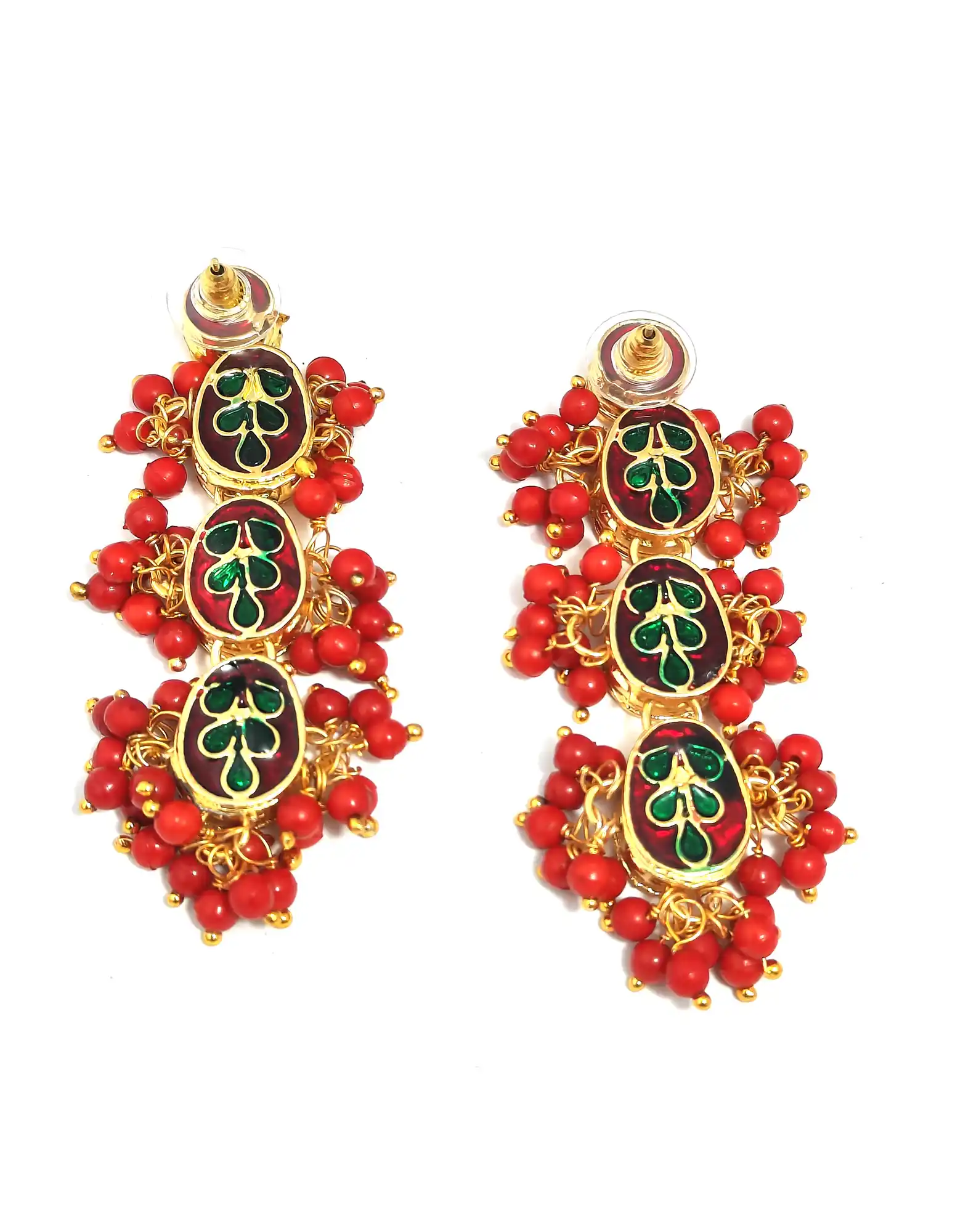 Red Polki Kundan Earrings for Women - Back View