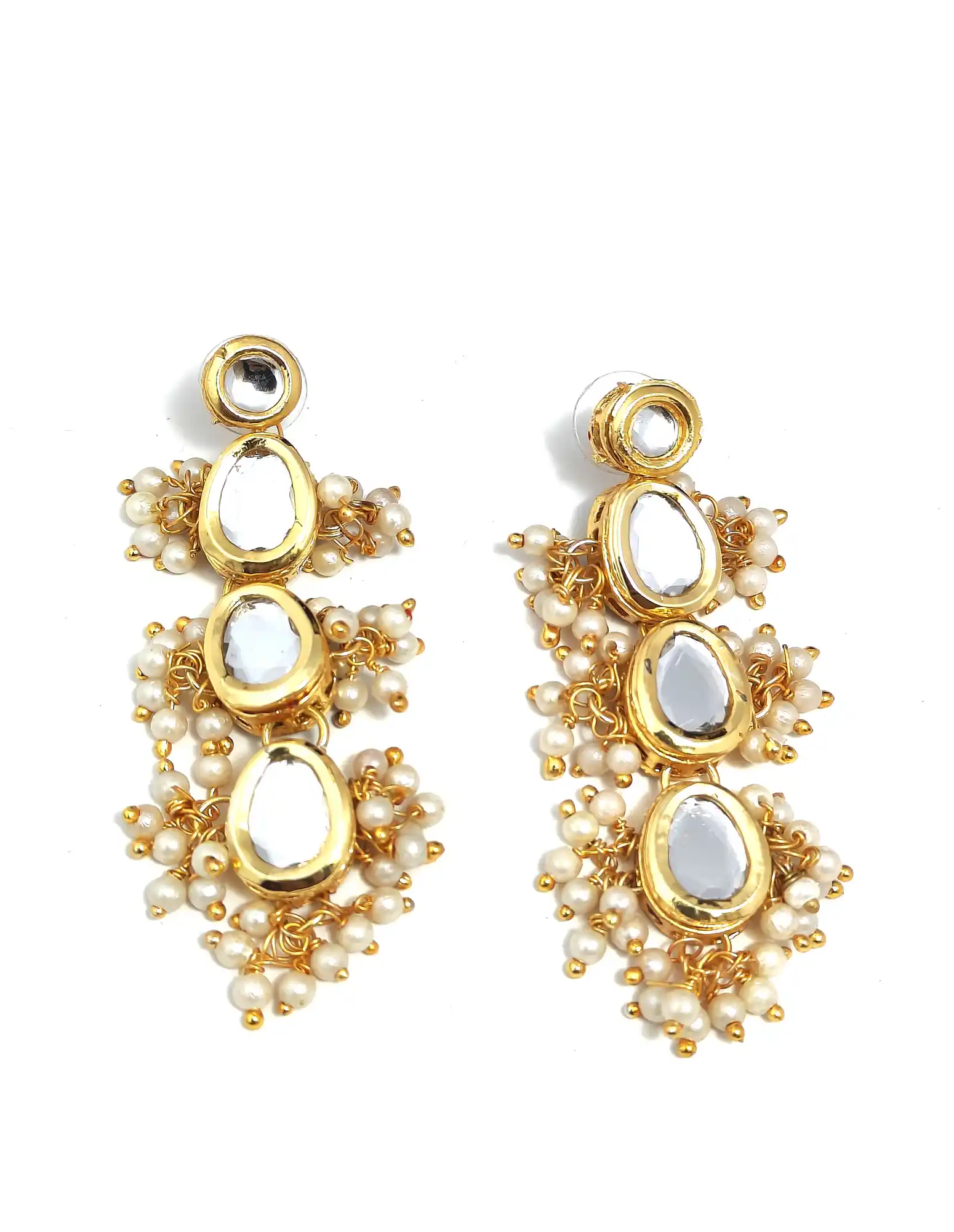 White Polki Kundan Earrings