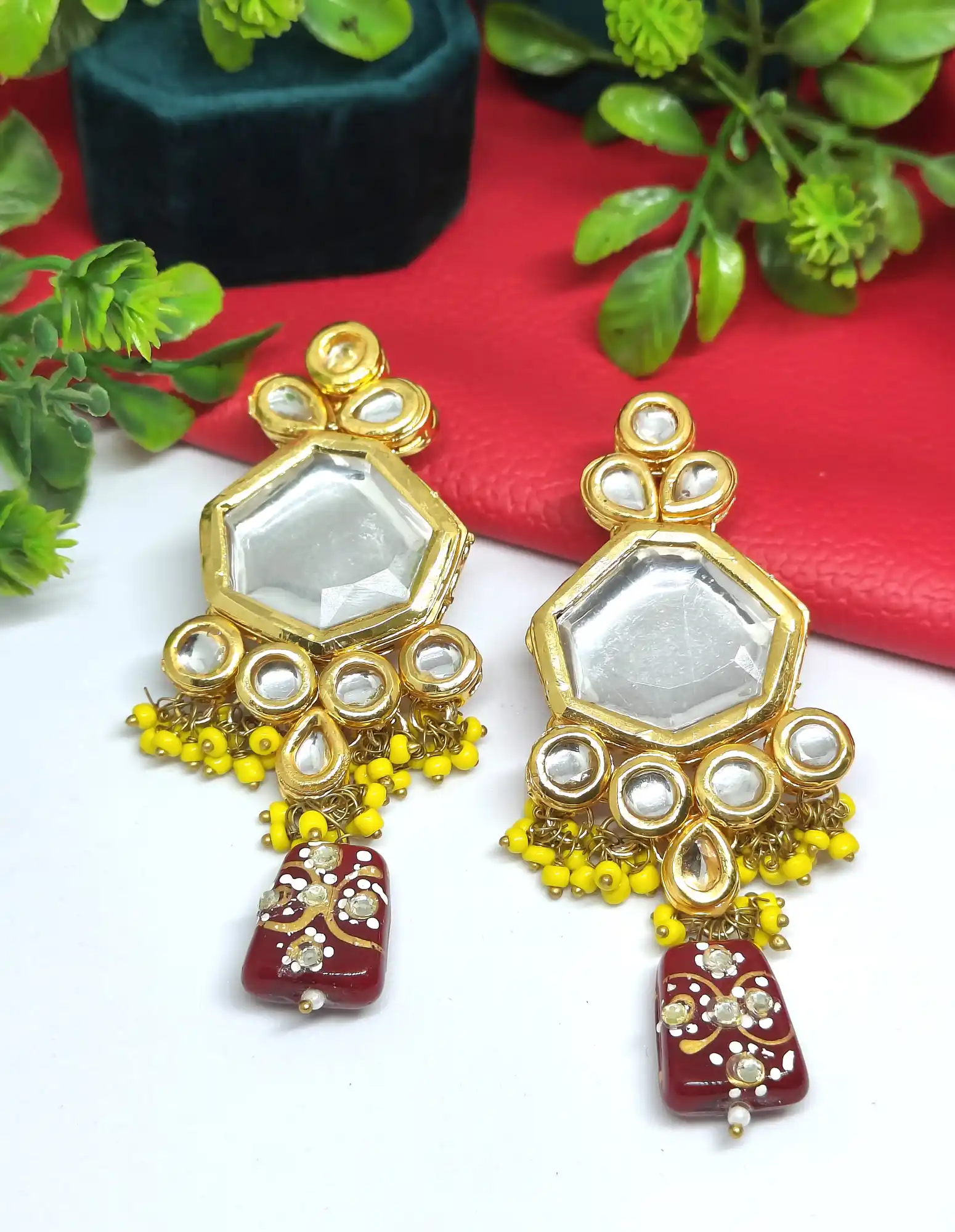 Kundan Gold Plated Studded Meenakari Earrings