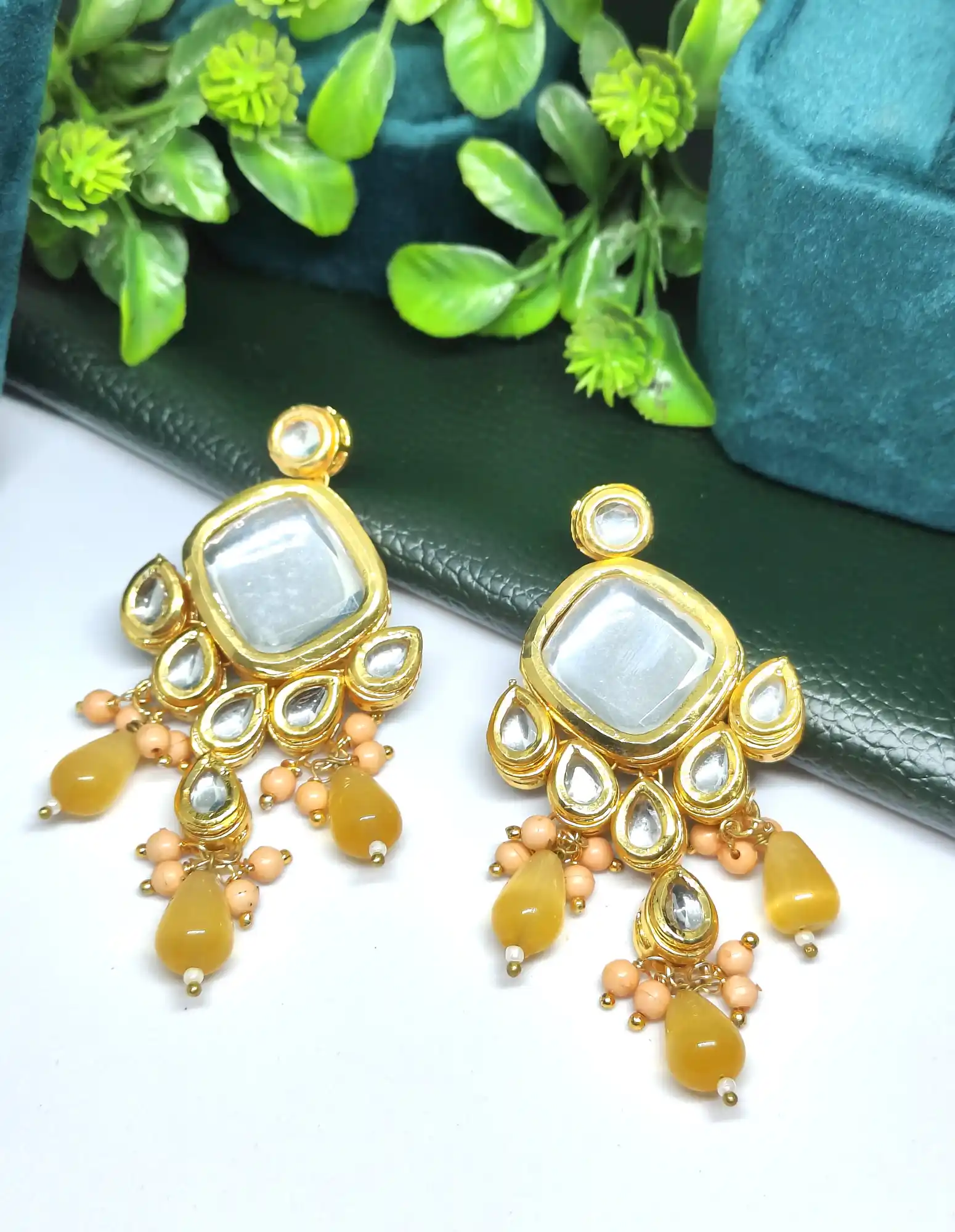 Yellow Monalisa Stone Earrings for Women